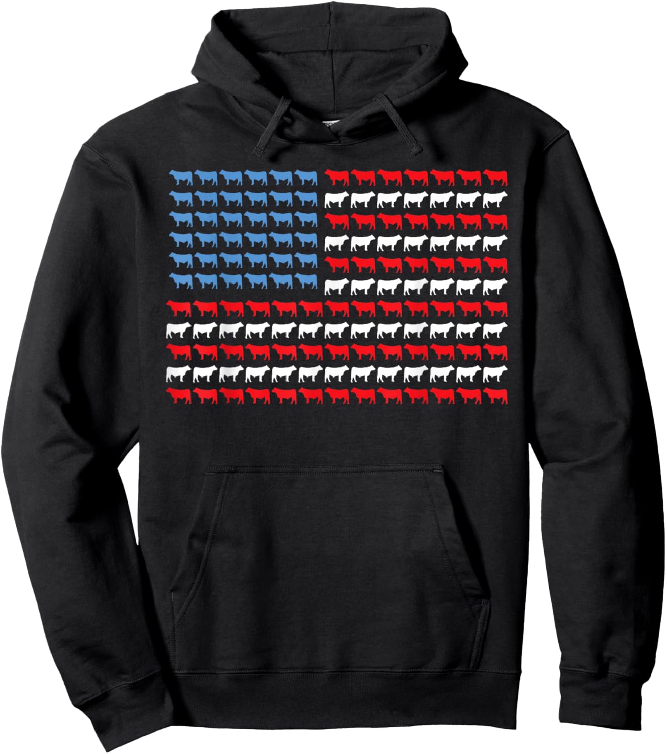 Cow American Flag Heifer Us 4th of July Farm Cattle USA Cow Hoodie - Hoodie | Black