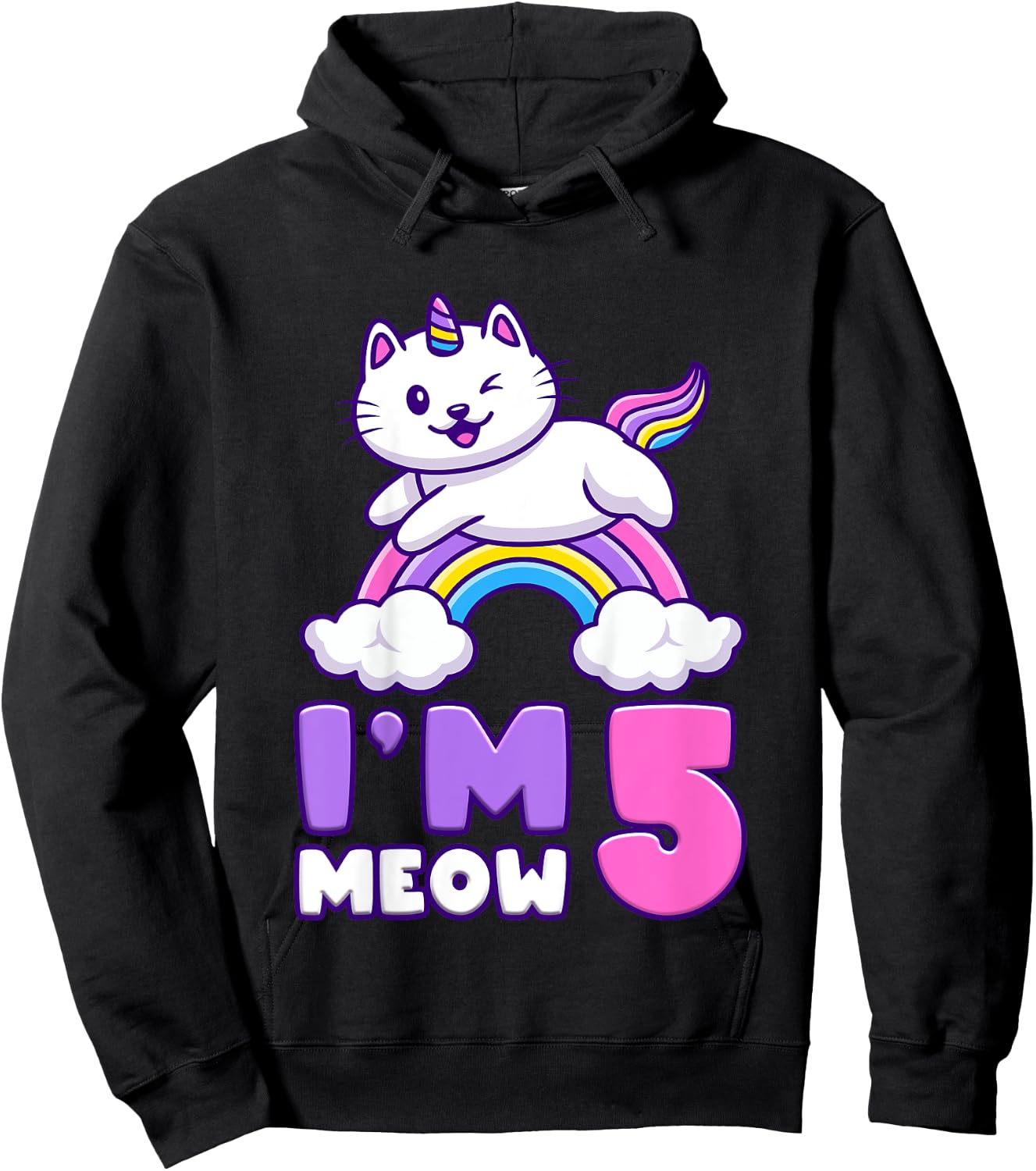 Birthday girl 5 years old, cat, unicorn, 5th birthday Hoodie - Hoodie | Black