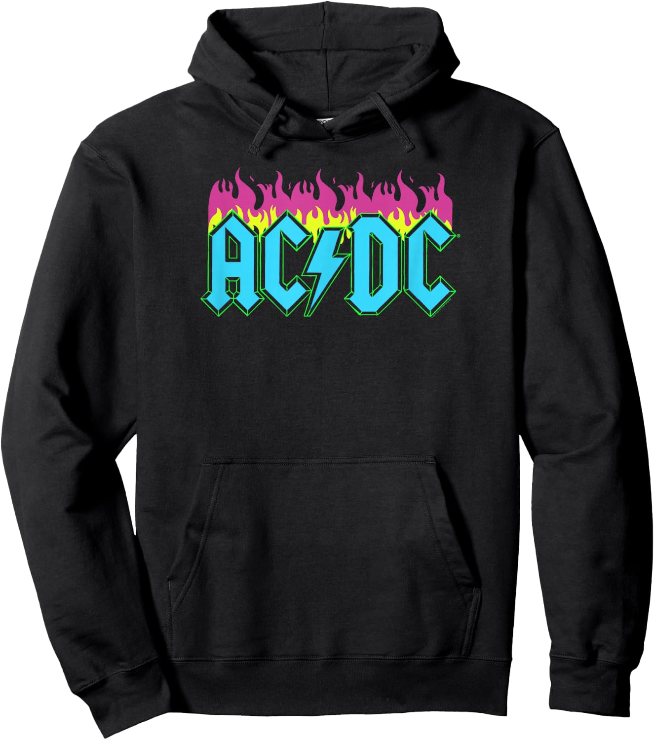 Official AC/DC Rock Music Band Neon Flames Logo Hoodie - Hoodie | Black