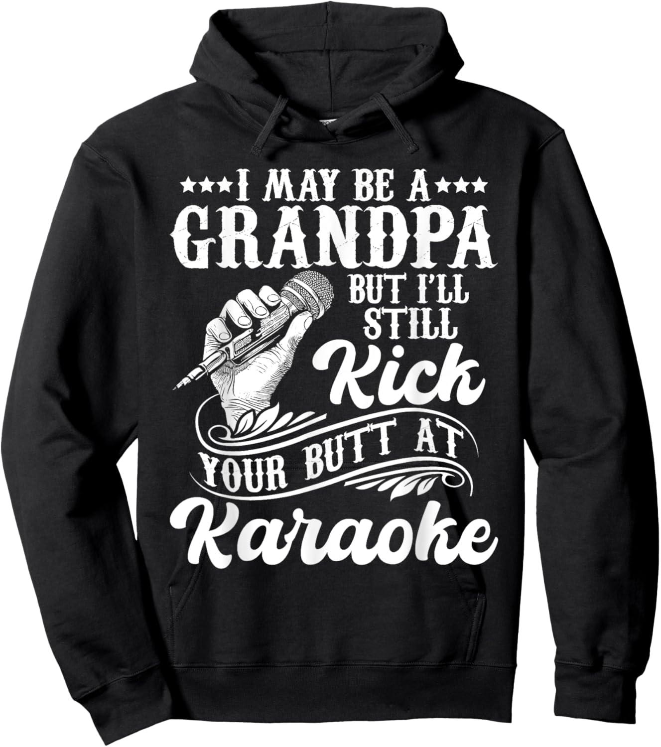 Grandpa Singing Karaoke - Singer Bar Music Lover Hoodie - Hoodie | Black