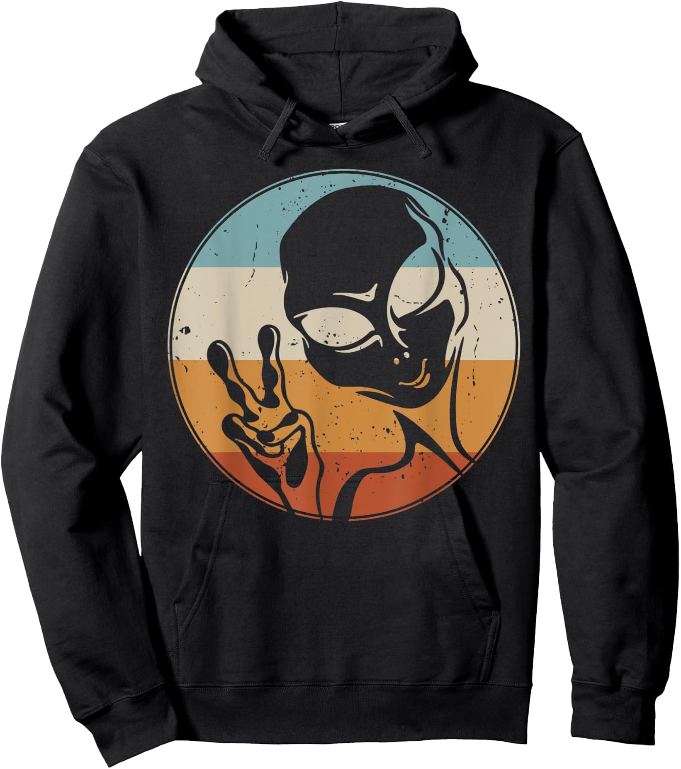 Retro Vintage Alien Peace Hand UFO Space Lovers Hoodie - Hoodie | Black