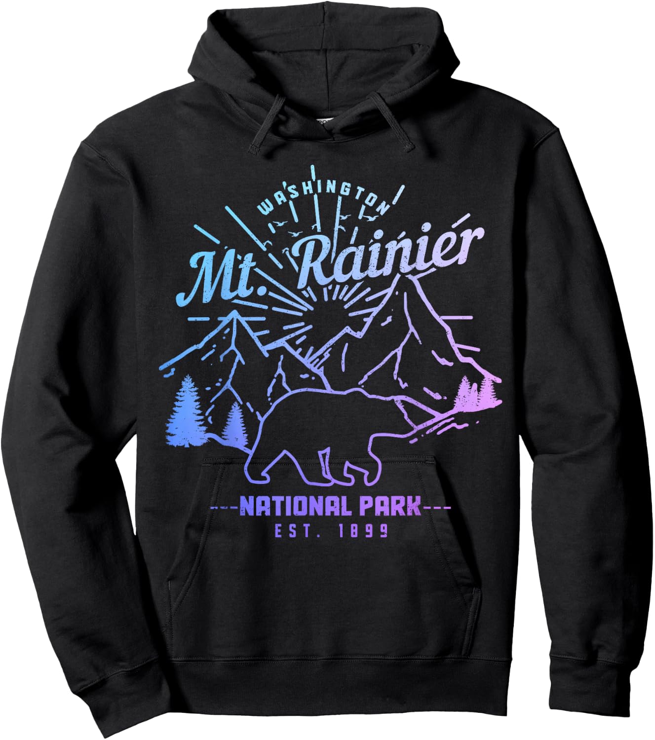 Mt. Rainier Washington Vintage Mountain National Park PNW Hoodie - Hoodie | Black