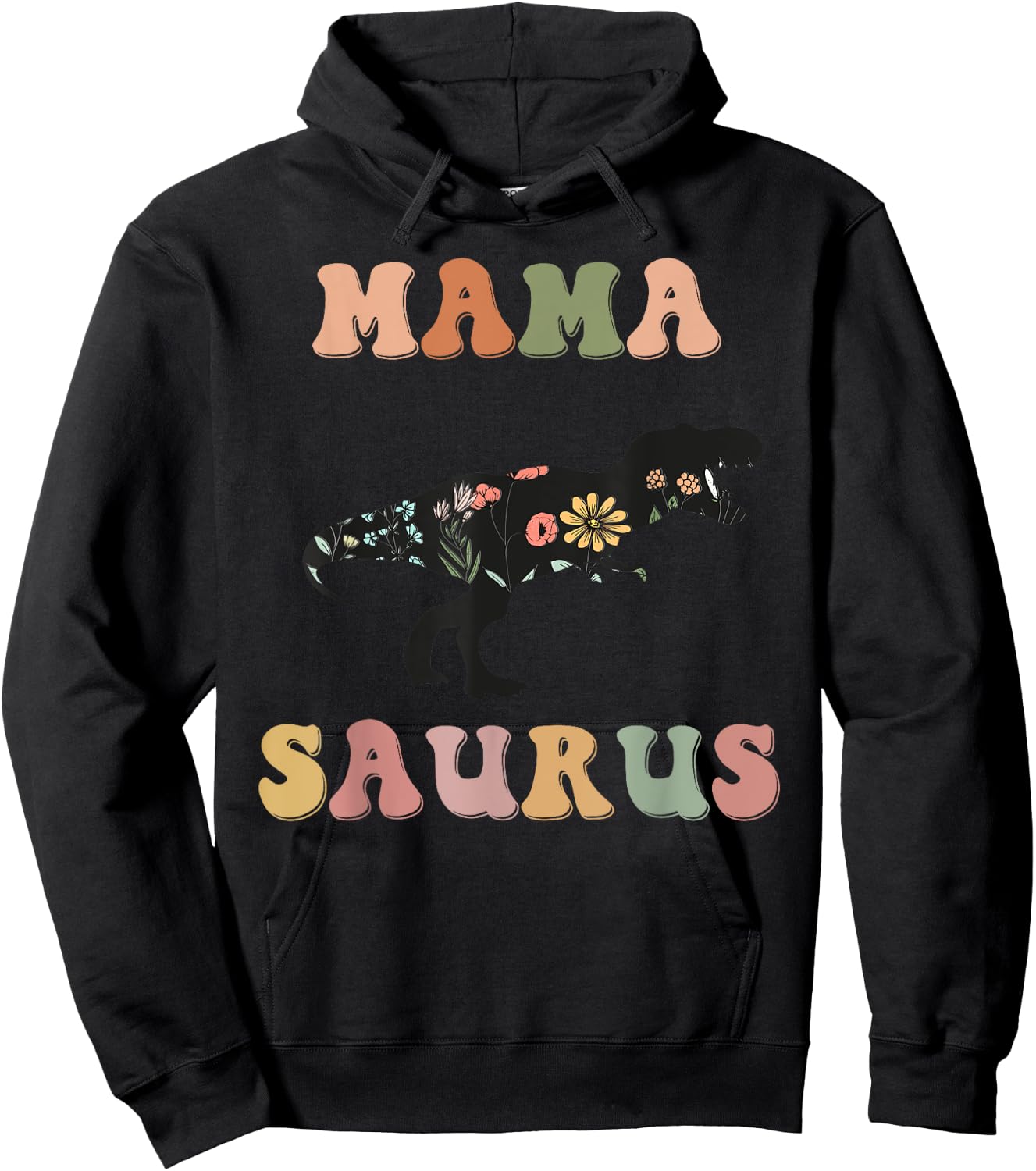 Mamasaurus T Rex Dinosaur Mama Saurus Family Matching Flower Hoodie - Hoodie | Black