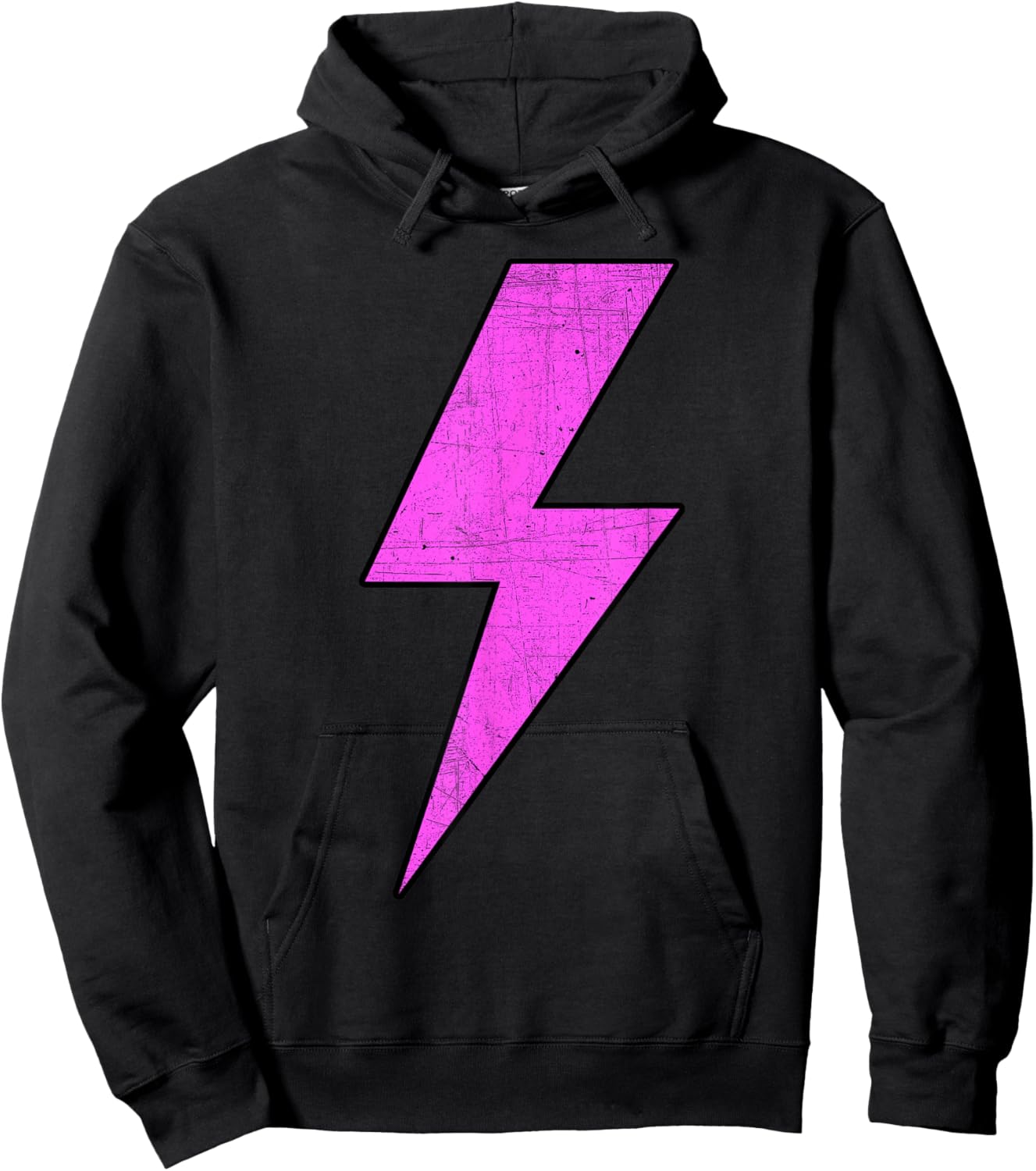 Retro Distressed PINK Lightning Bolt Energetic Bold Team Hoodie - Hoodie | Black