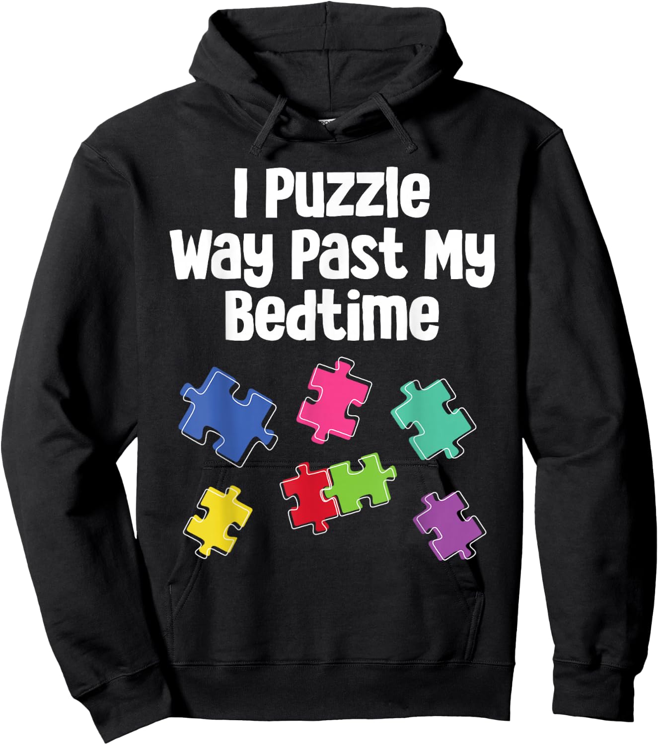 Cute Puzzler Gift Ideas For Jigsaw Puzzle Fan Puzzler Puzzling Funny Jigsaw Puzzle Way Past My Bedtime -Adults, -Kids Black Short Sleeve Classic Fit Hoodie - Hoodie | Black