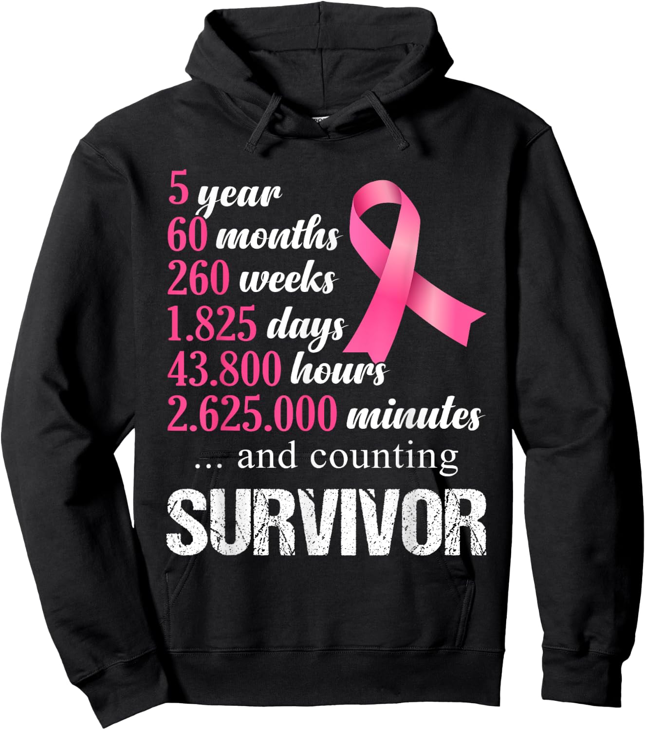 5 Year Survivor Breast Cancer Awareness Pink Ribbon Hoodie - Hoodie | Black