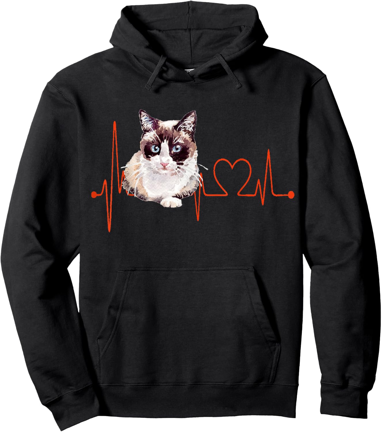 Snowshoe Cat Heartbeat EKG Funny I Love My Cat Hoodie - Hoodie | Black