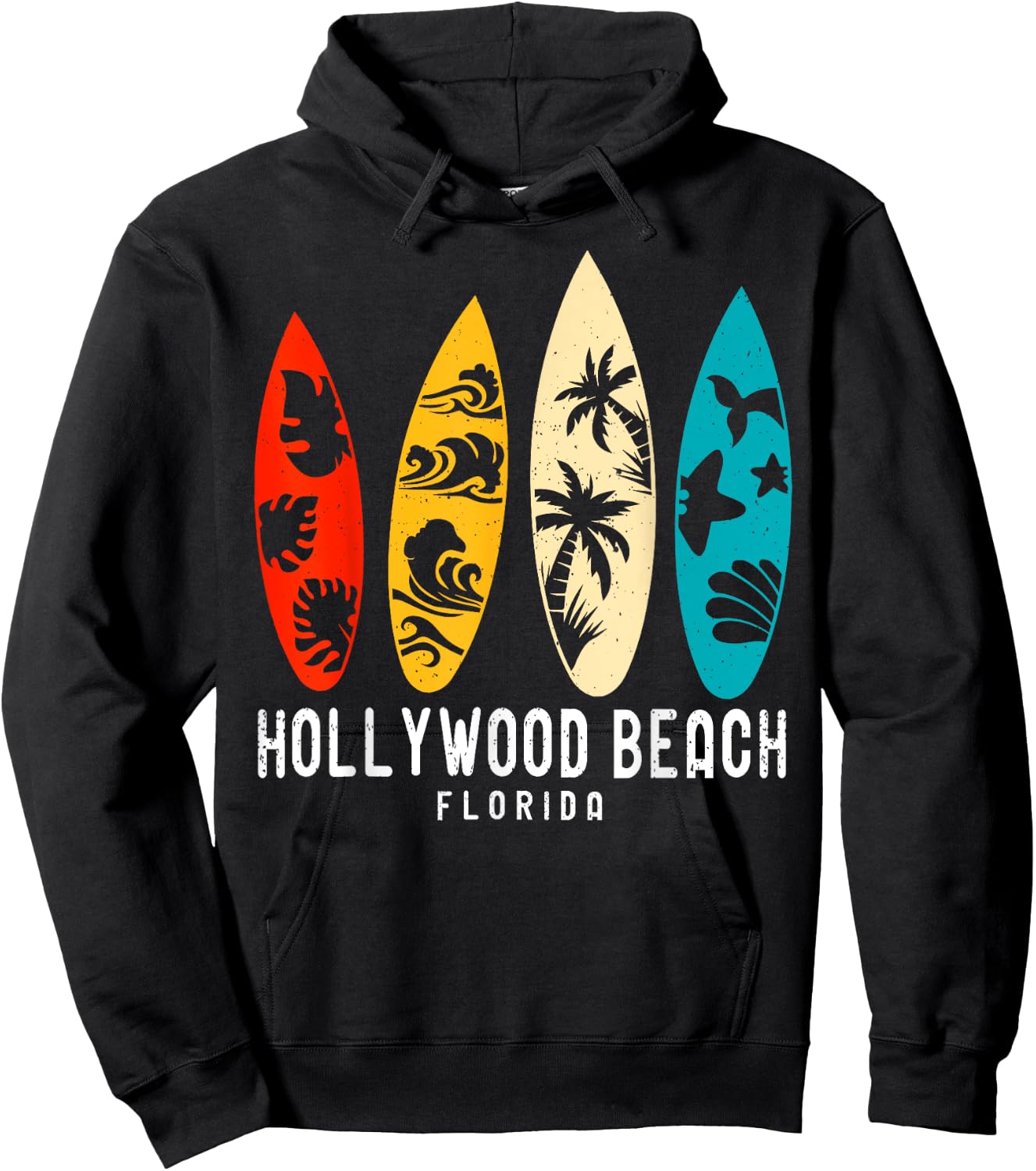 Vintage Hollywood Beach Florida Beach Surfing Surfboard Hoodie - Hoodie | Black