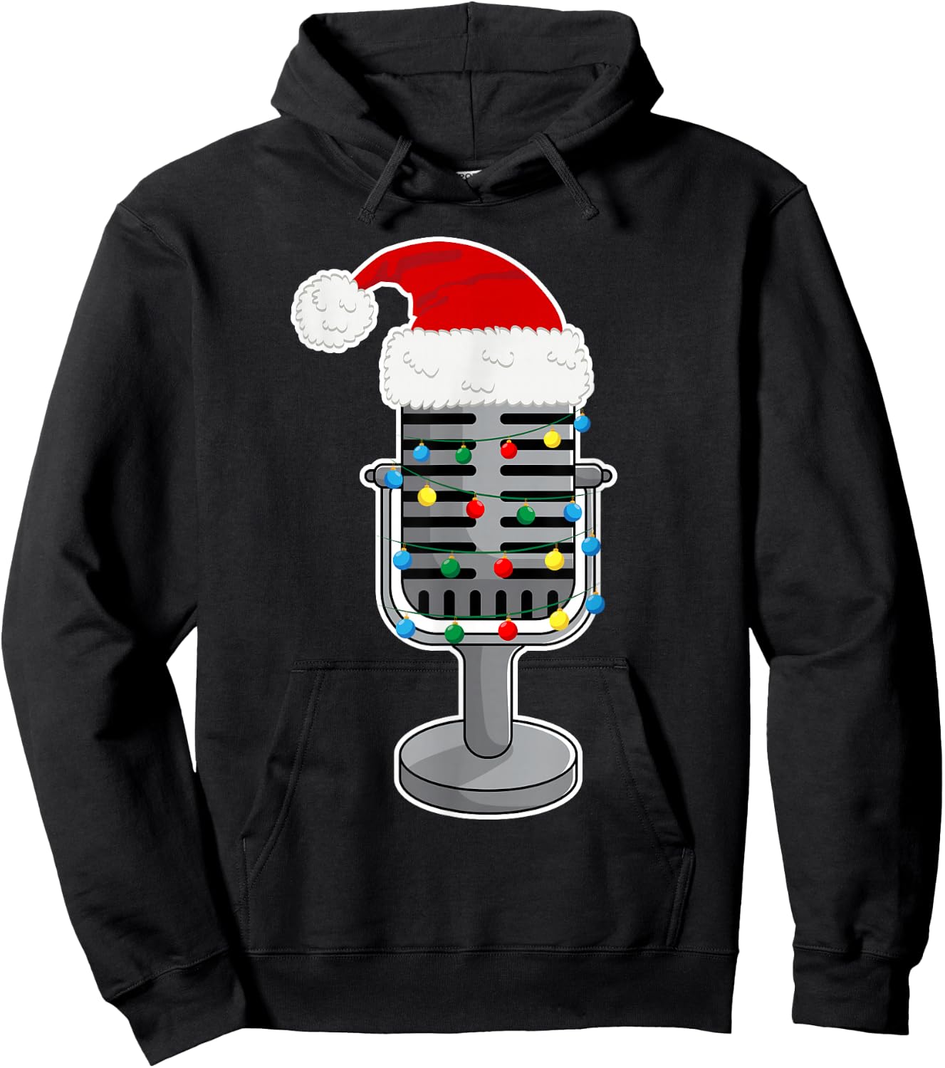Christmas Lights Podcast Mic Wearing Xmas Hat Podcaster Hoodie - Hoodie | Black