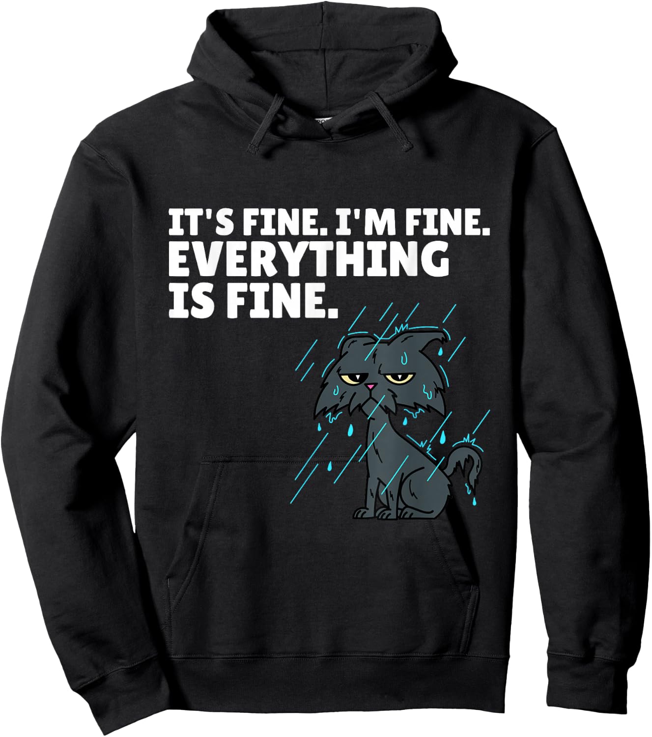 Raining Cat It’s Fine I’m Fine Everything Is Fine Funny Cat Hoodie - Hoodie | Black