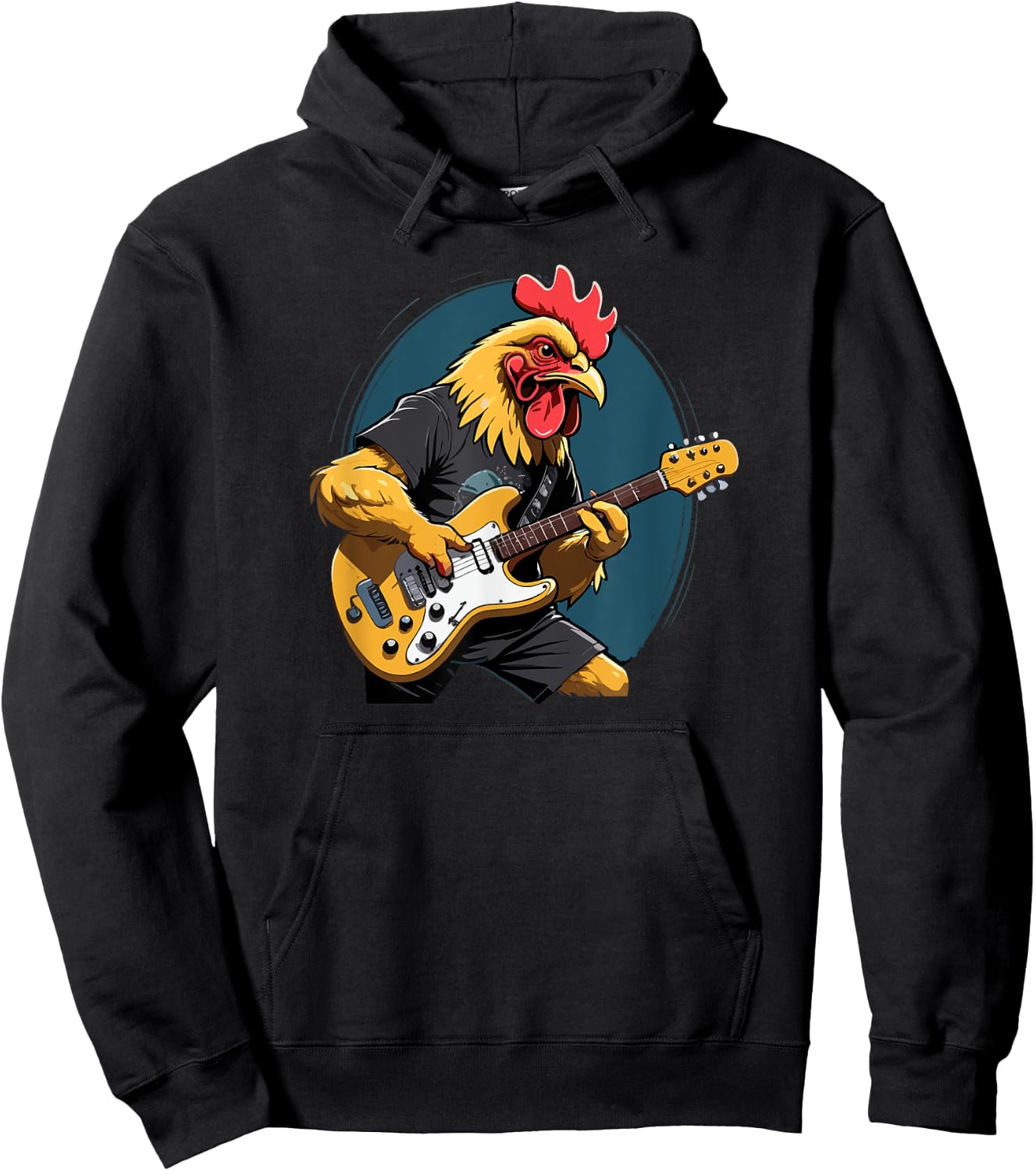 Music Lovers Chicken playing Guitar Chicken Guitarist Black Cartoon Hoodie - Hoodie | Black