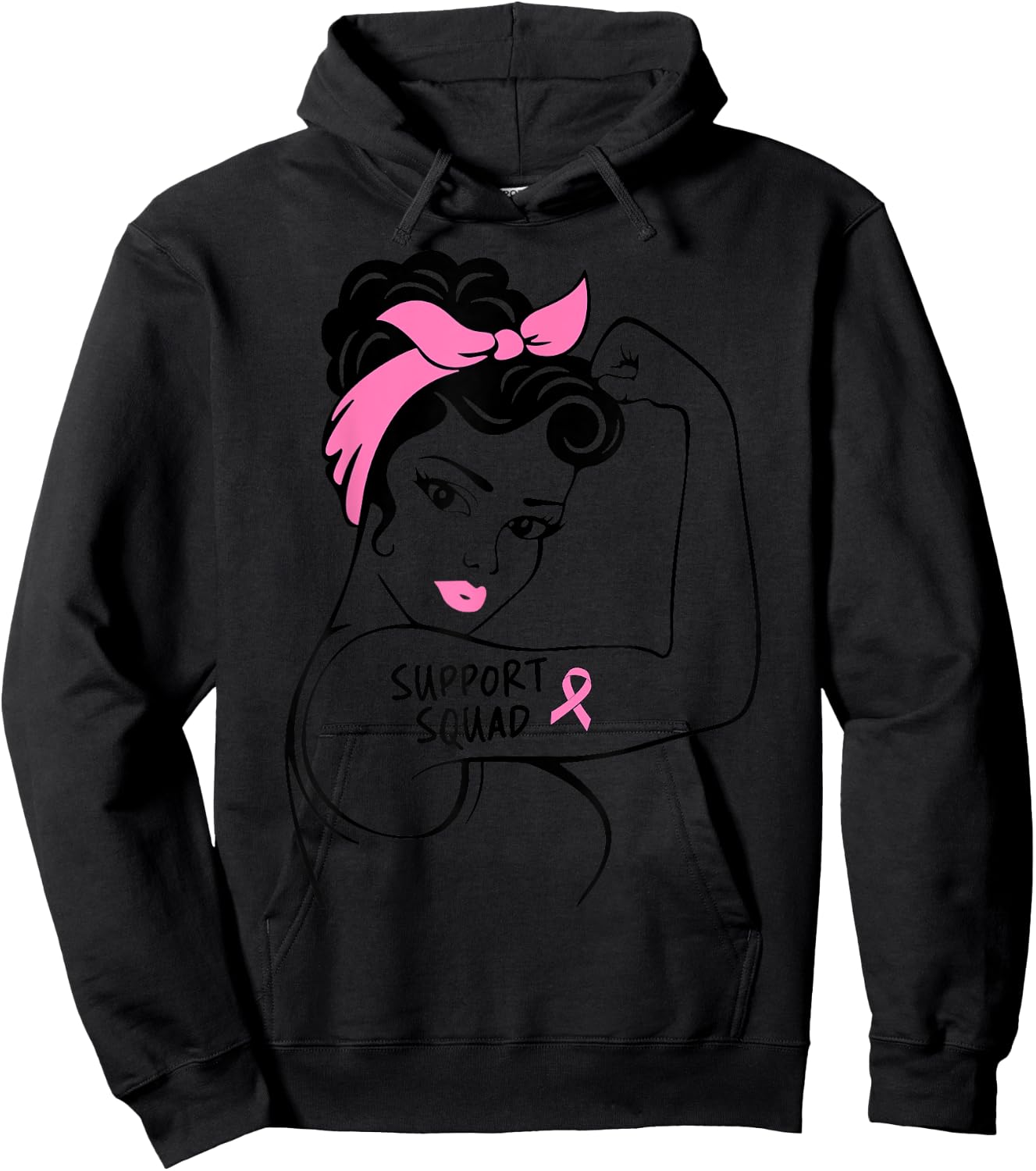 Breast Cancer Support Squad Rosie Riveter Pink Ribbon Women Hoodie - Hoodie | Black