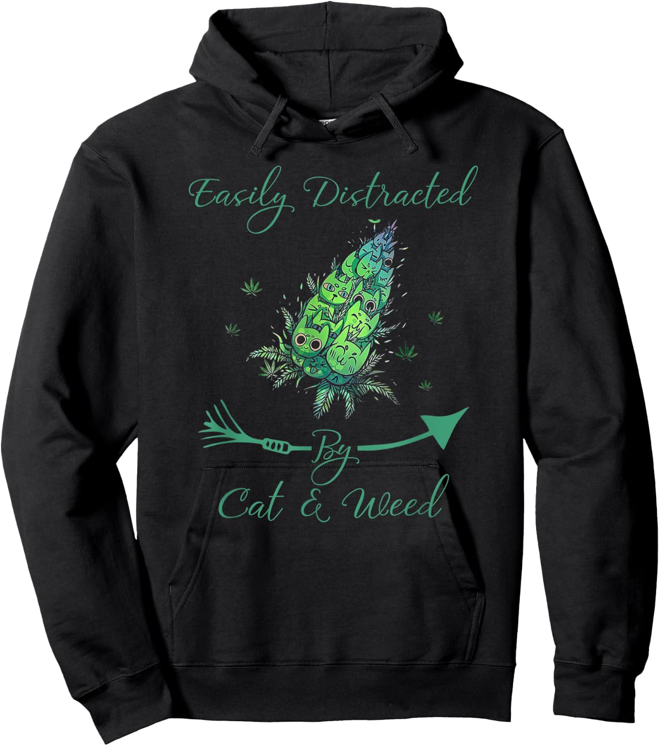 Easily Distracted By Cats _ Weed Funny Animal Pet Cat Smoked Hoodie - Hoodie | Black