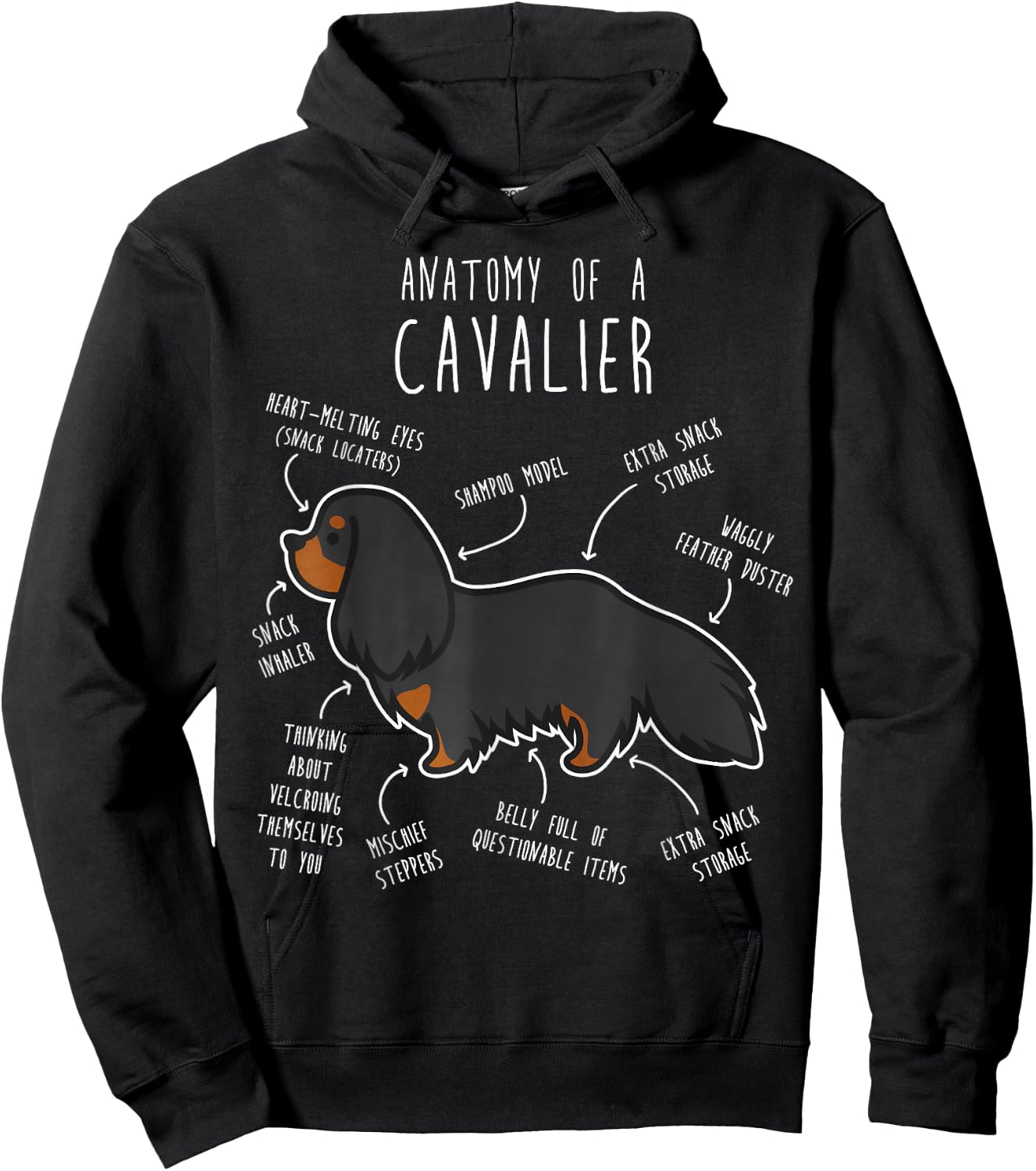 Cavalier King Charles Spaniel Dog Black Tan Funny Anatomy Women Girls Kids Hoodie - Hoodie | Black