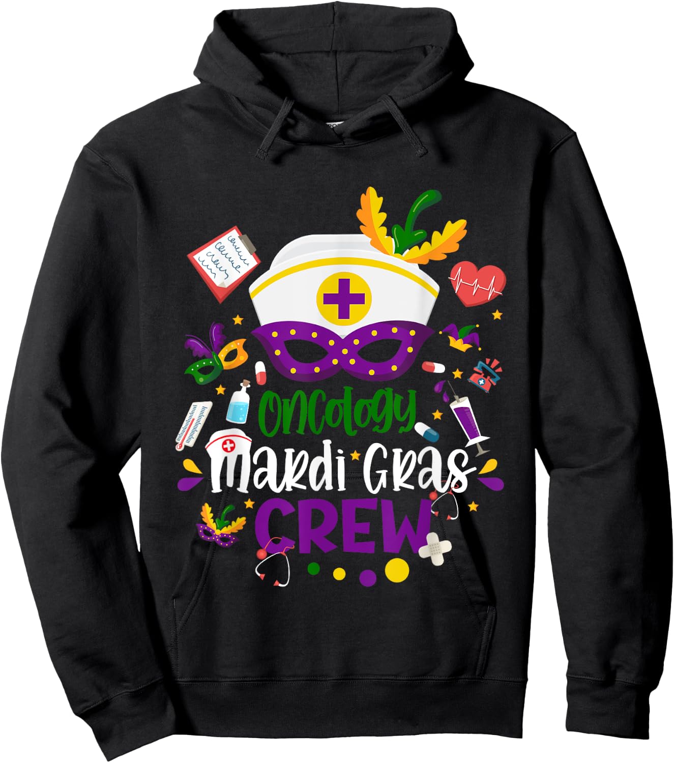 Oncology Mardi Gras Nurse Crew Family Group Nursing Lovers Hoodie - Hoodie | Black