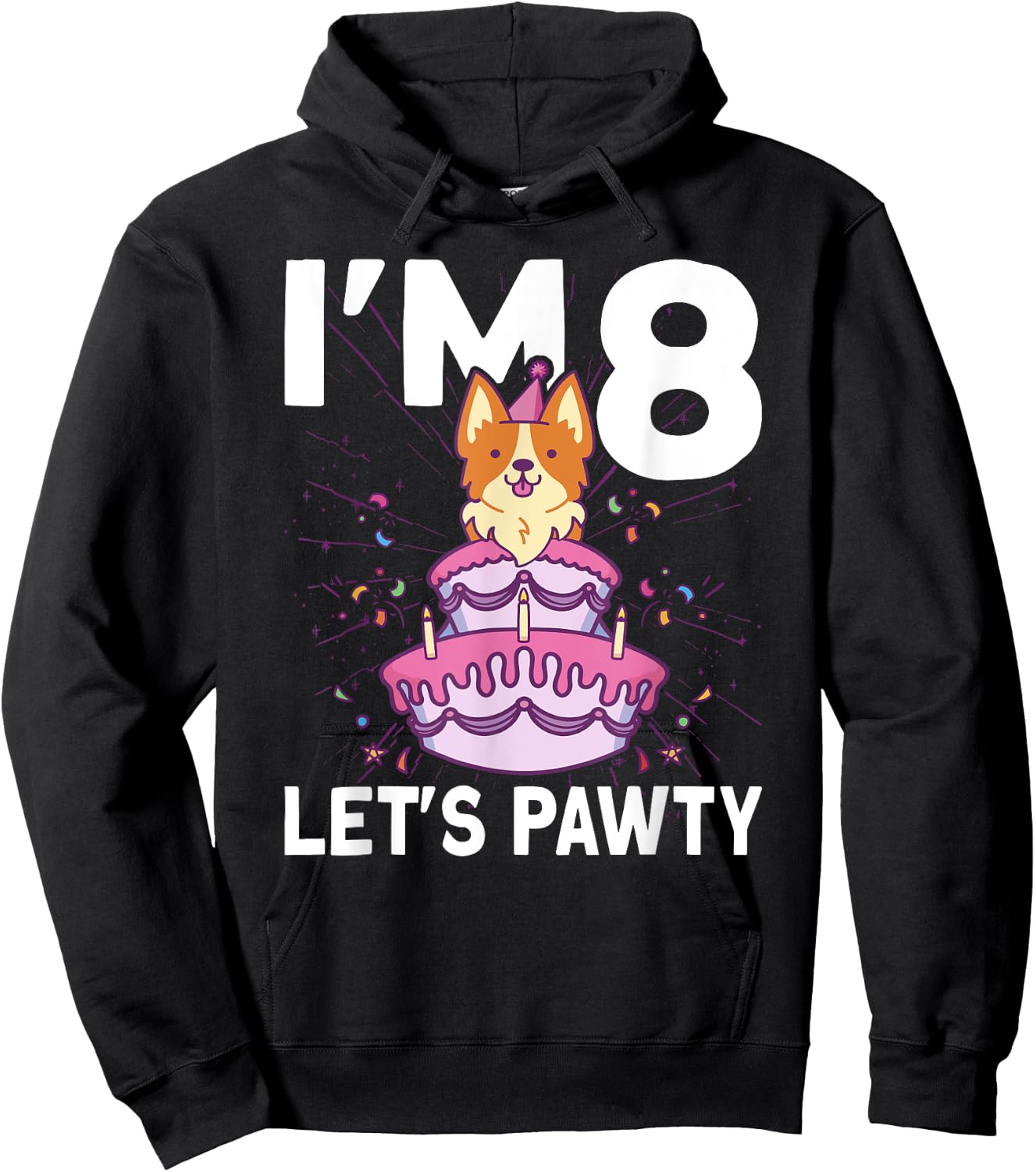 I'm 8 bday Dog party Kids 8th Birthday Corgi Dog Hoodie - Hoodie | Black