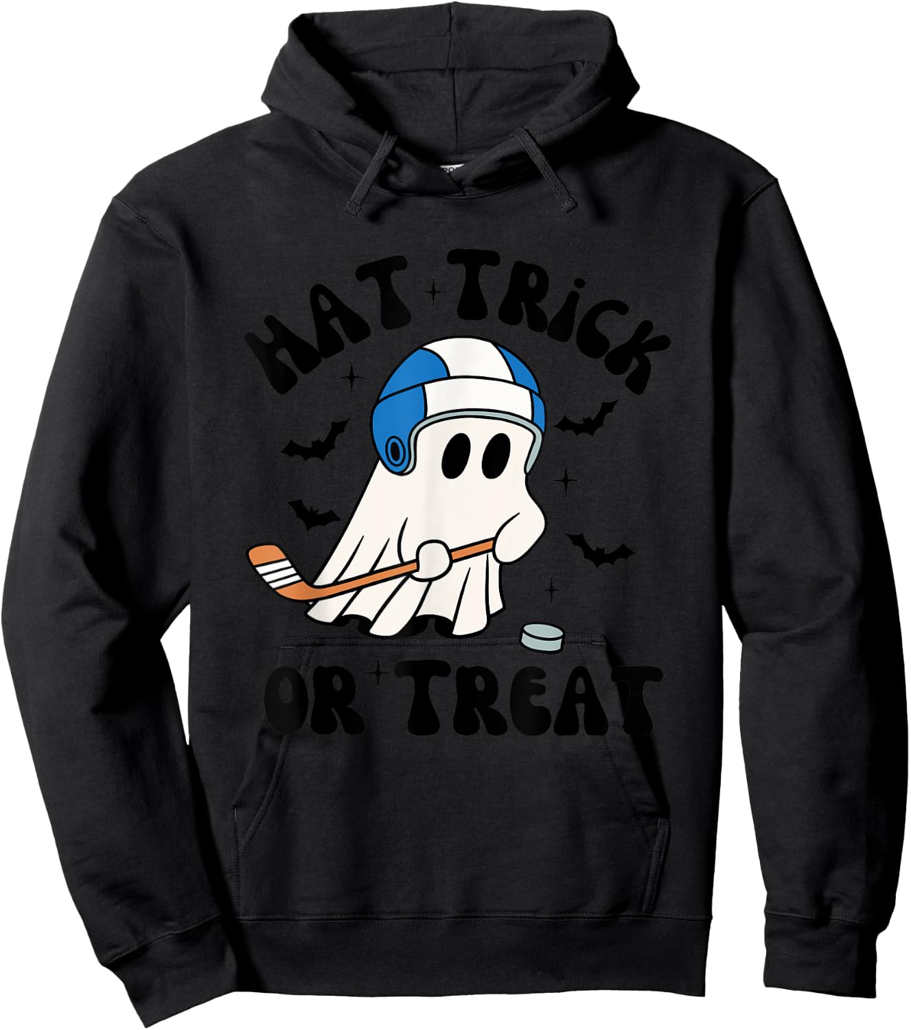 Hat Trick or Treat, Hilarious Hockey Halloween Family Shirt Hoodie - Hoodie | Black