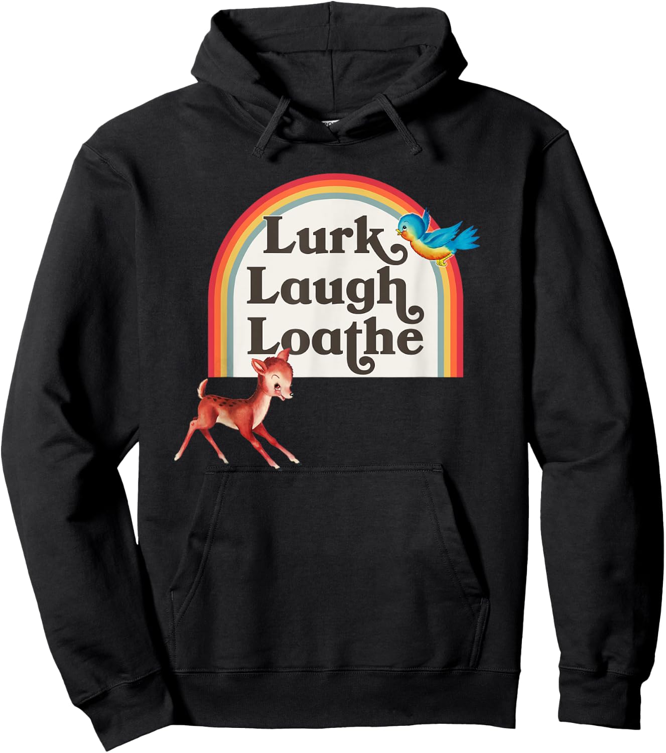 Kitsch Cute Parody Retro Rainbow Lurk Laugh Loathe Hoodie - Hoodie | Black