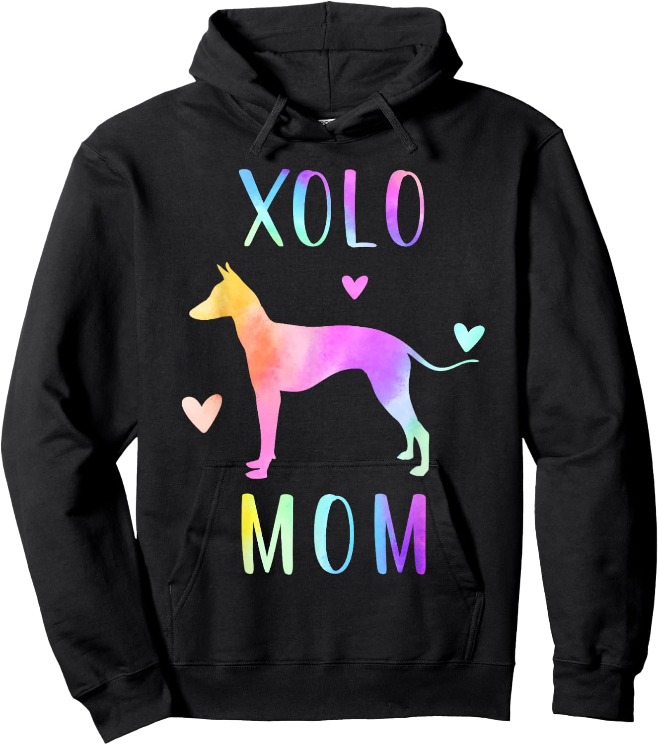 Xolo Mom Xoloitzcuintle Dog Mom Rainbow Watercolor Hoodie - Hoodie | Black