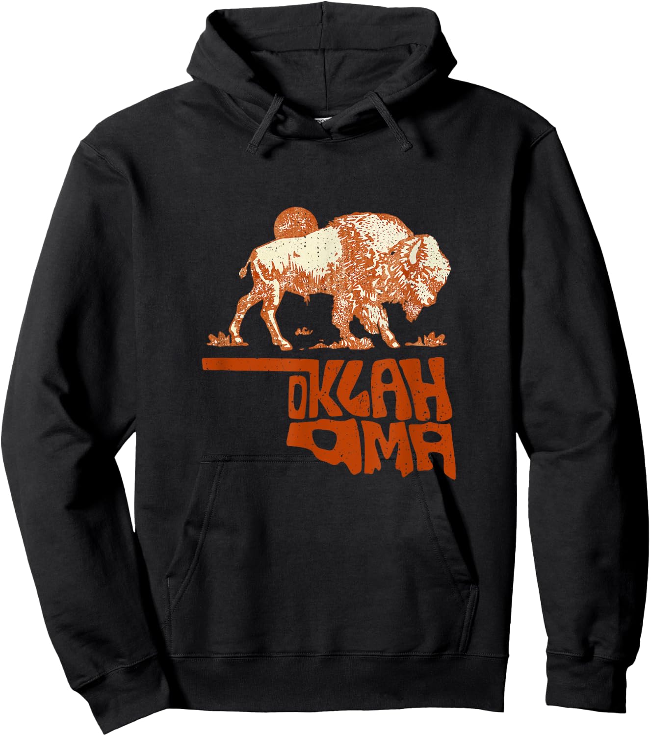 Oklahoma Map Bison Buffalo Oklahoma Souvenir Vintage Hoodie - Hoodie | Black