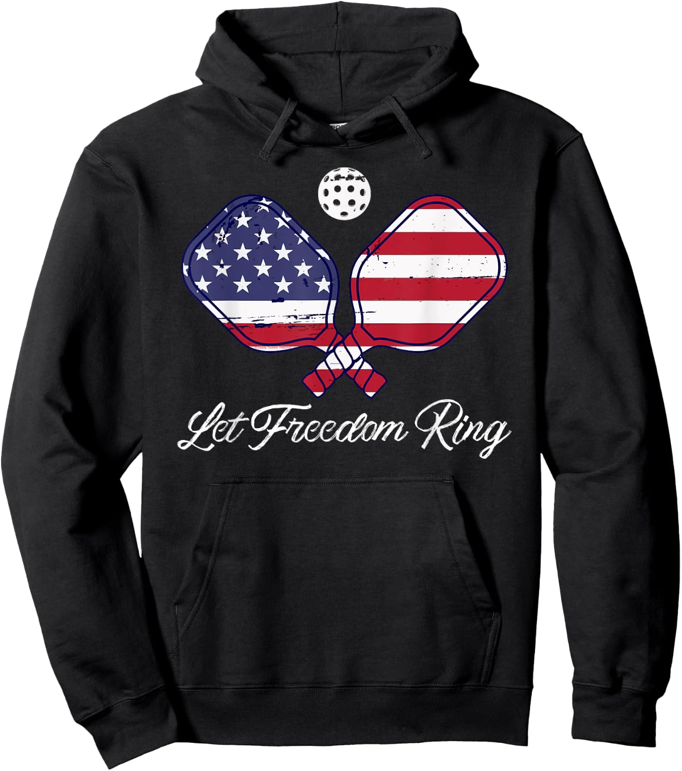 Patriotic Pickleball Let Freedom Ring 4th of July Pickleball Kids Men Hoodie - Hoodie | Black