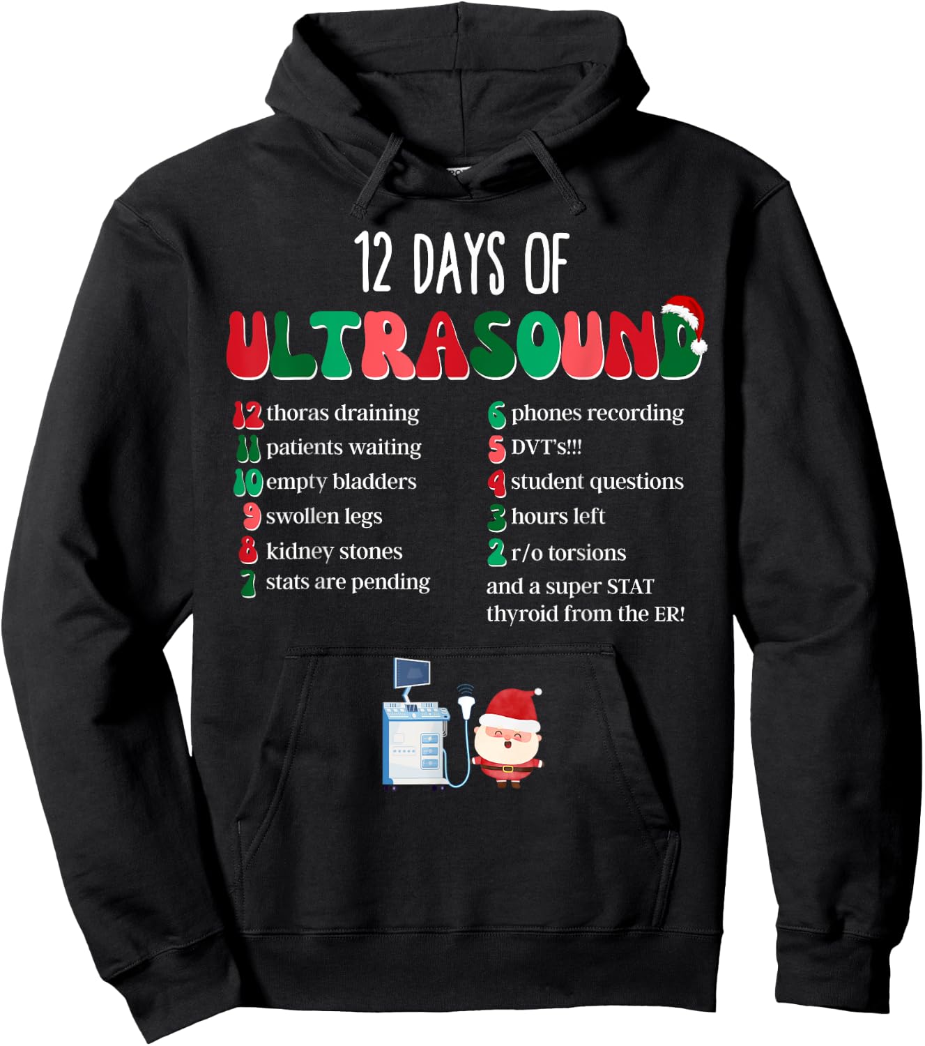 12 Days Of Ultrasound Tech Sonographer Christmas Women Men Hoodie - Hoodie | Black