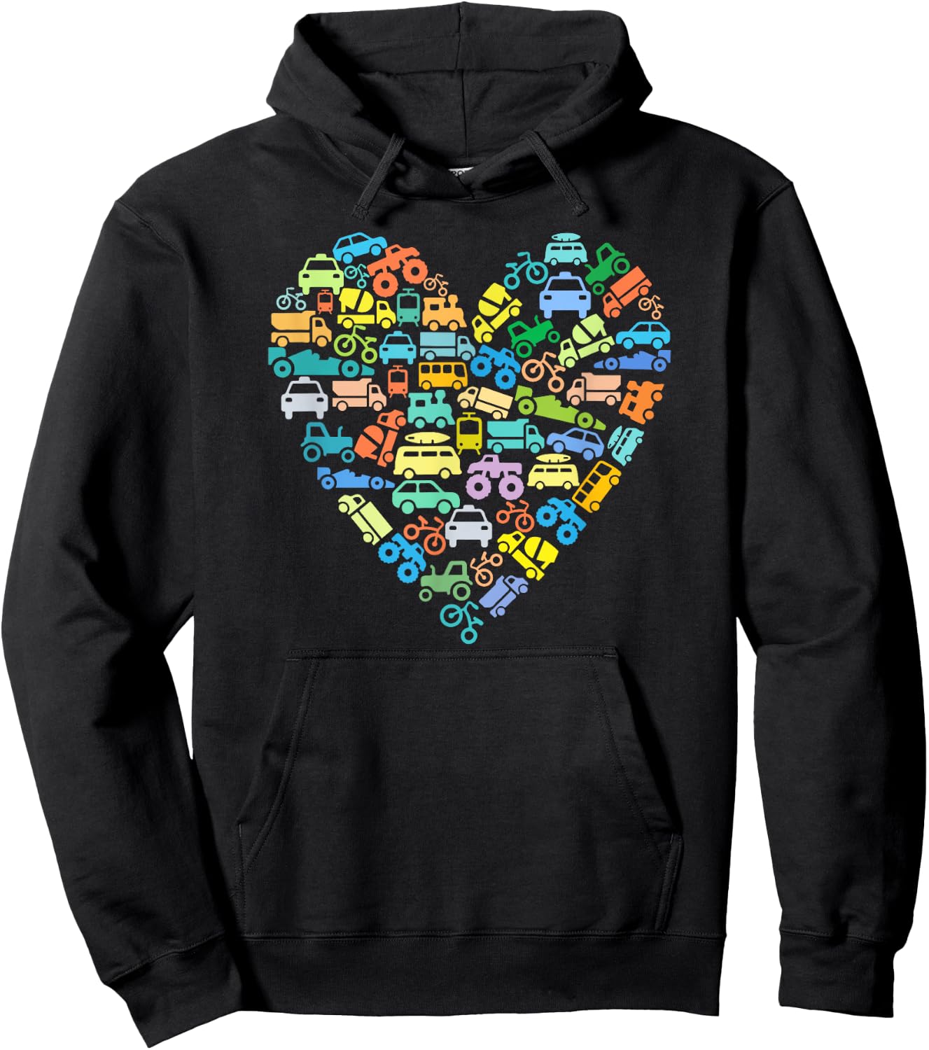 RST Creative Kids Kids Transportation Heart Love Truck Car Train Vehicles Birthday Hoodie - Hoodie | Black