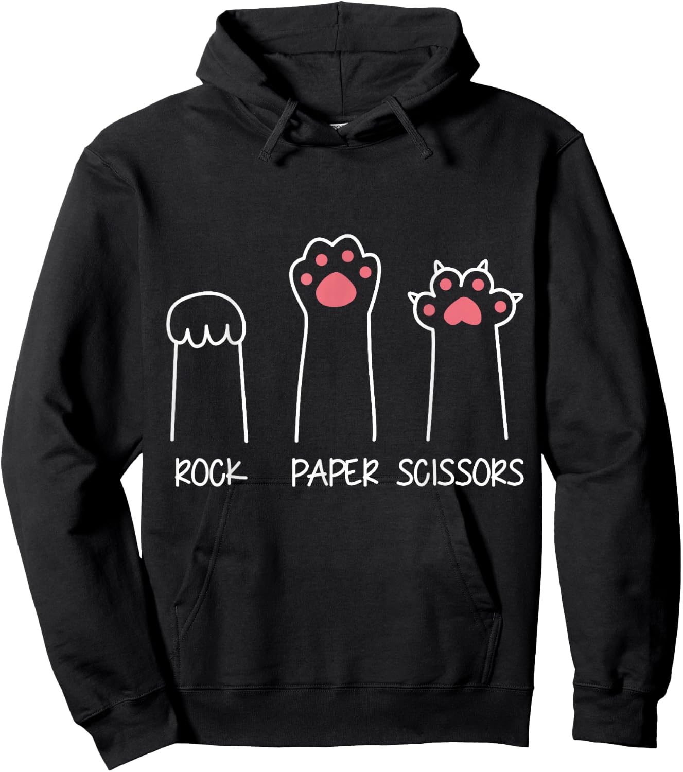 Rock Paper Scissors Hand Game Meme Animal Paw Cat Hoodie - Hoodie | Black