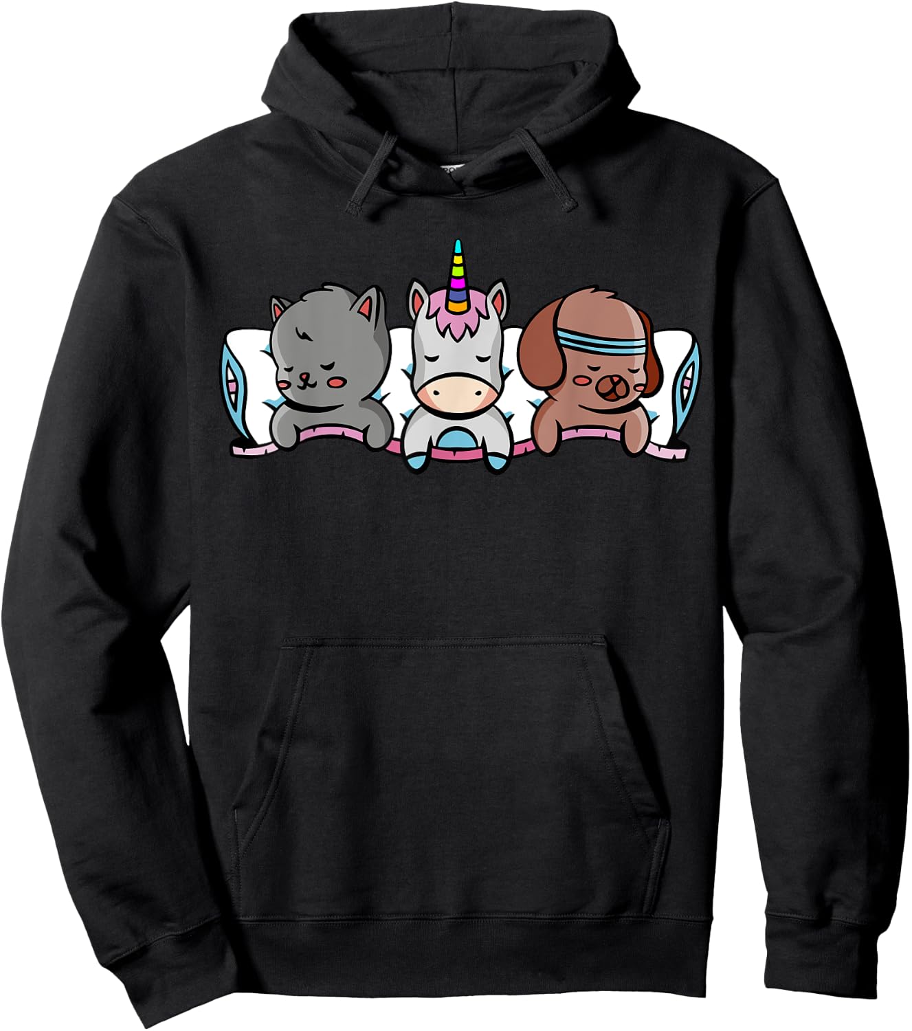 Unicorn Animal Sleeping Kitten Puppy Children Hoodie - Hoodie | Black