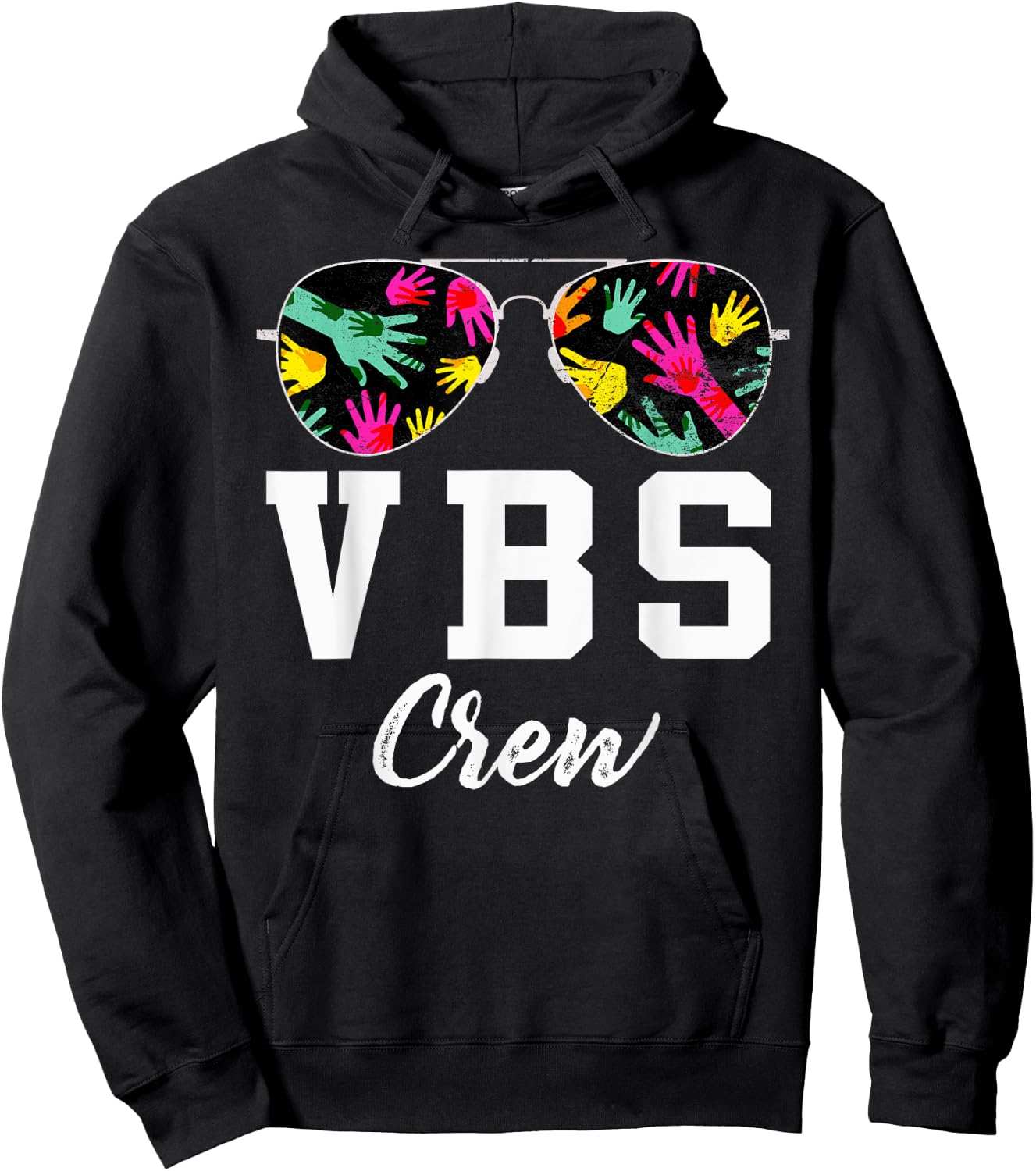 VBS Crew Vacation Bible VBS Teacher Handprints Sunglasses Hoodie - Hoodie | Black