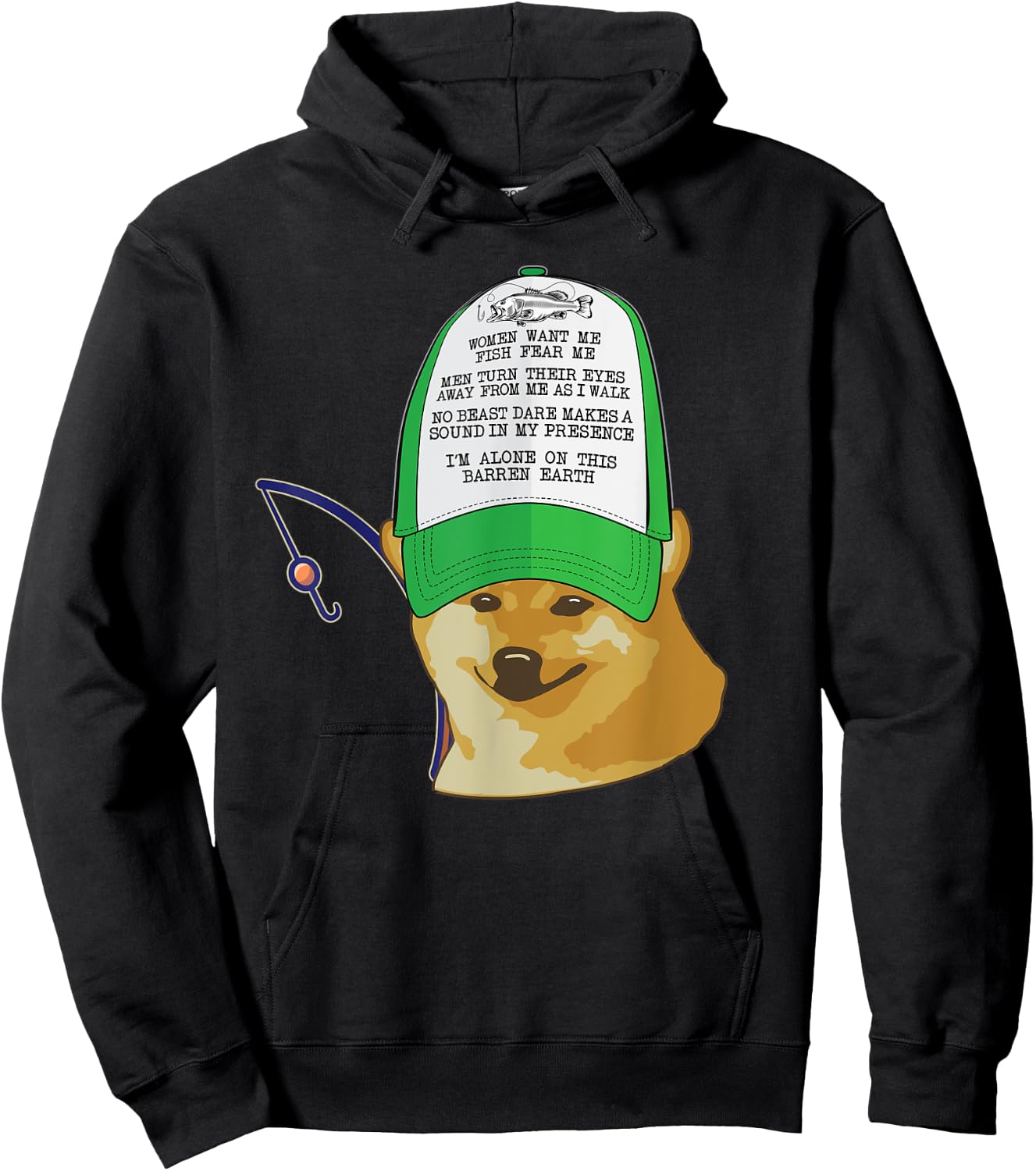 Women want me, Fish fear Hat Cheems Doge Funny Meme Fishing Hoodie - Hoodie | Black