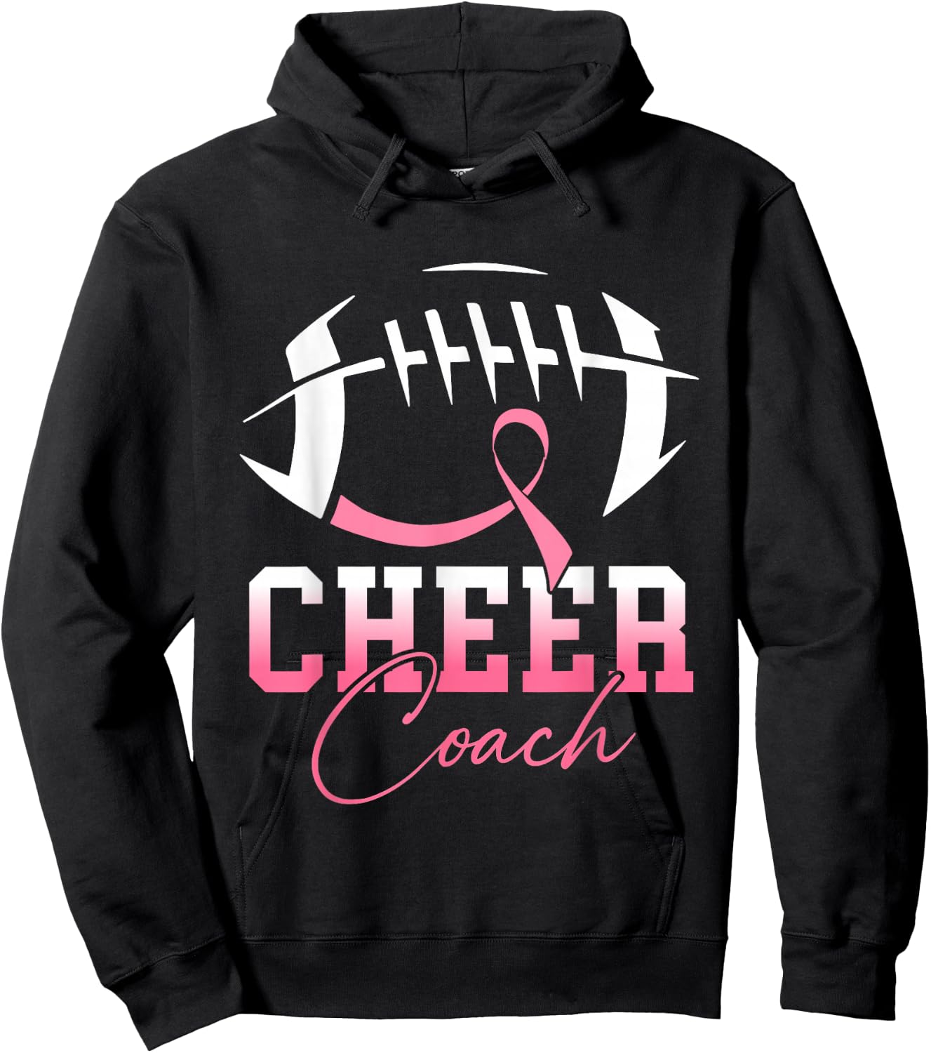 Football Cheer Coach Pink Ribbon Breast Cancer Awareness Hoodie - Hoodie | Black