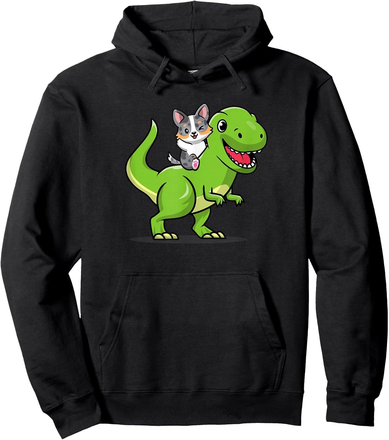 Funny Kawaii Kids Dino Dinosaur Blue Merle Corgi Lover Hoodie - Hoodie | Black