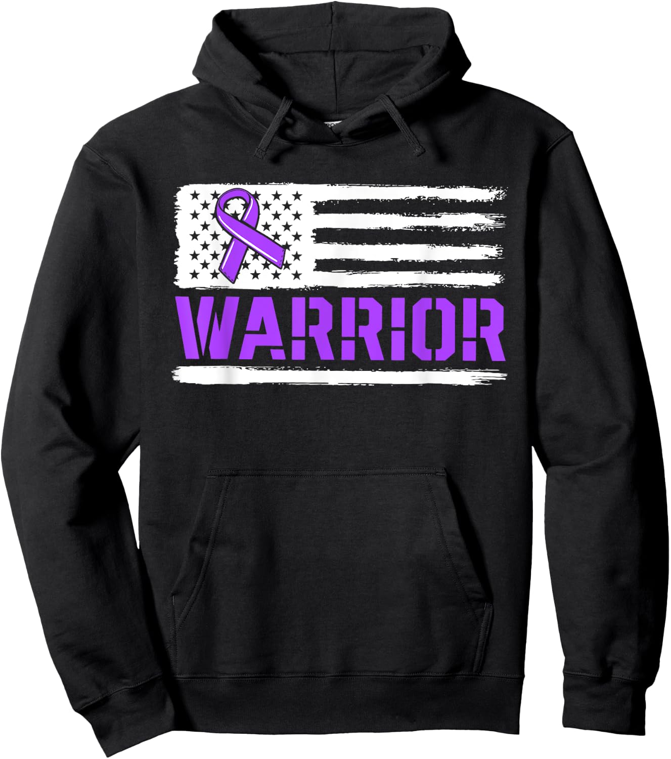 Warrior Flag Purple Support Pancreatic Cancer Awareness Hoodie - Hoodie | Black