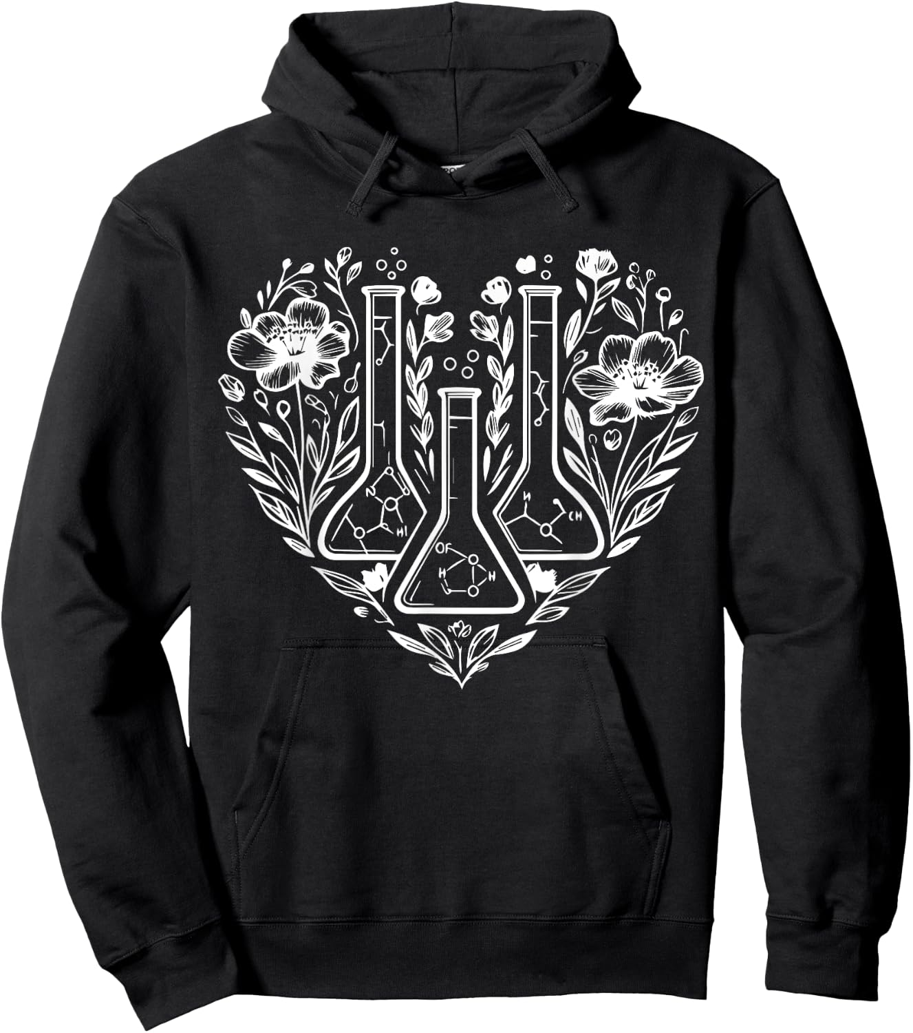 Retro Laboratory Floral Beakers Heart Chemistry Scientist Hoodie - Hoodie | Black