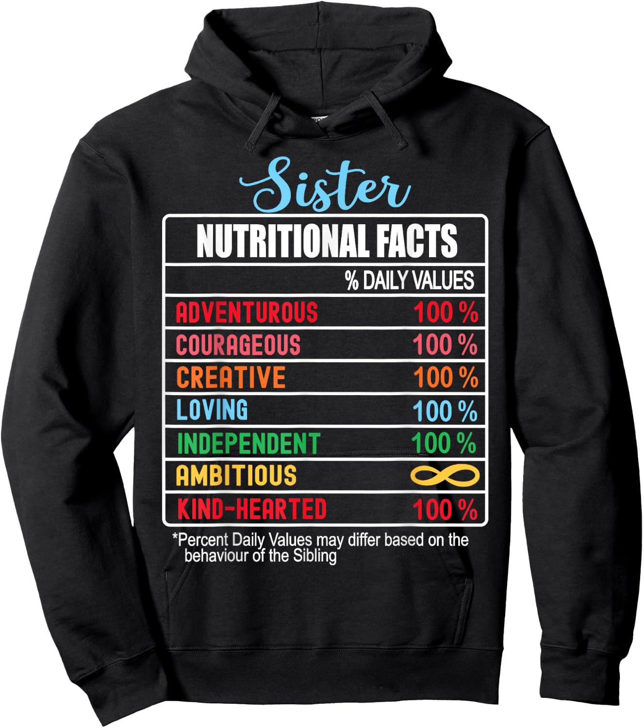 Sister Nutritional Facts National Sister's Day Funny Hoodie - Hoodie | Black