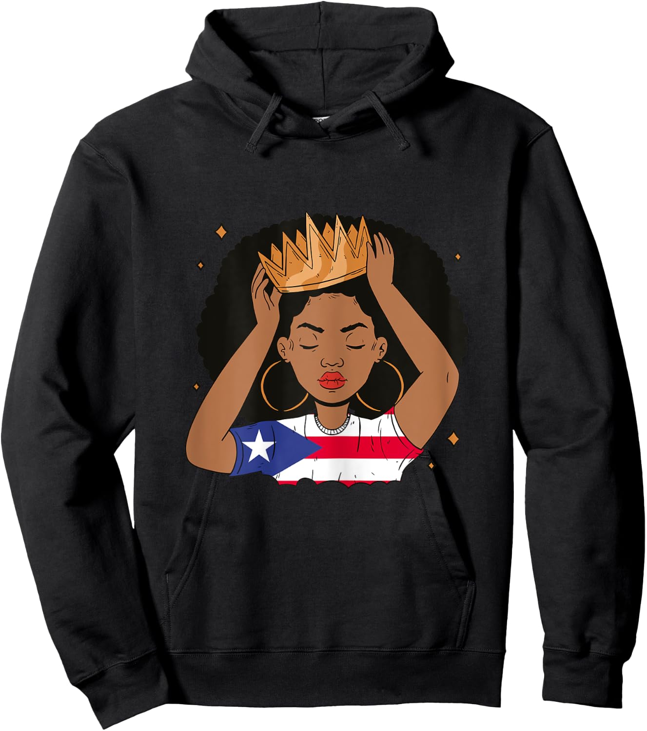 Puerto Rican Afro Hair Girl Latin Melanin Puerto Rico Queen Hoodie - Hoodie | Black