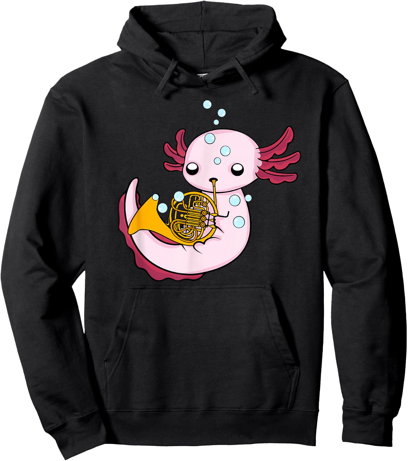 French Horn Player Kids Axolotl Big Band French Horn Hoodie - Hoodie | Black