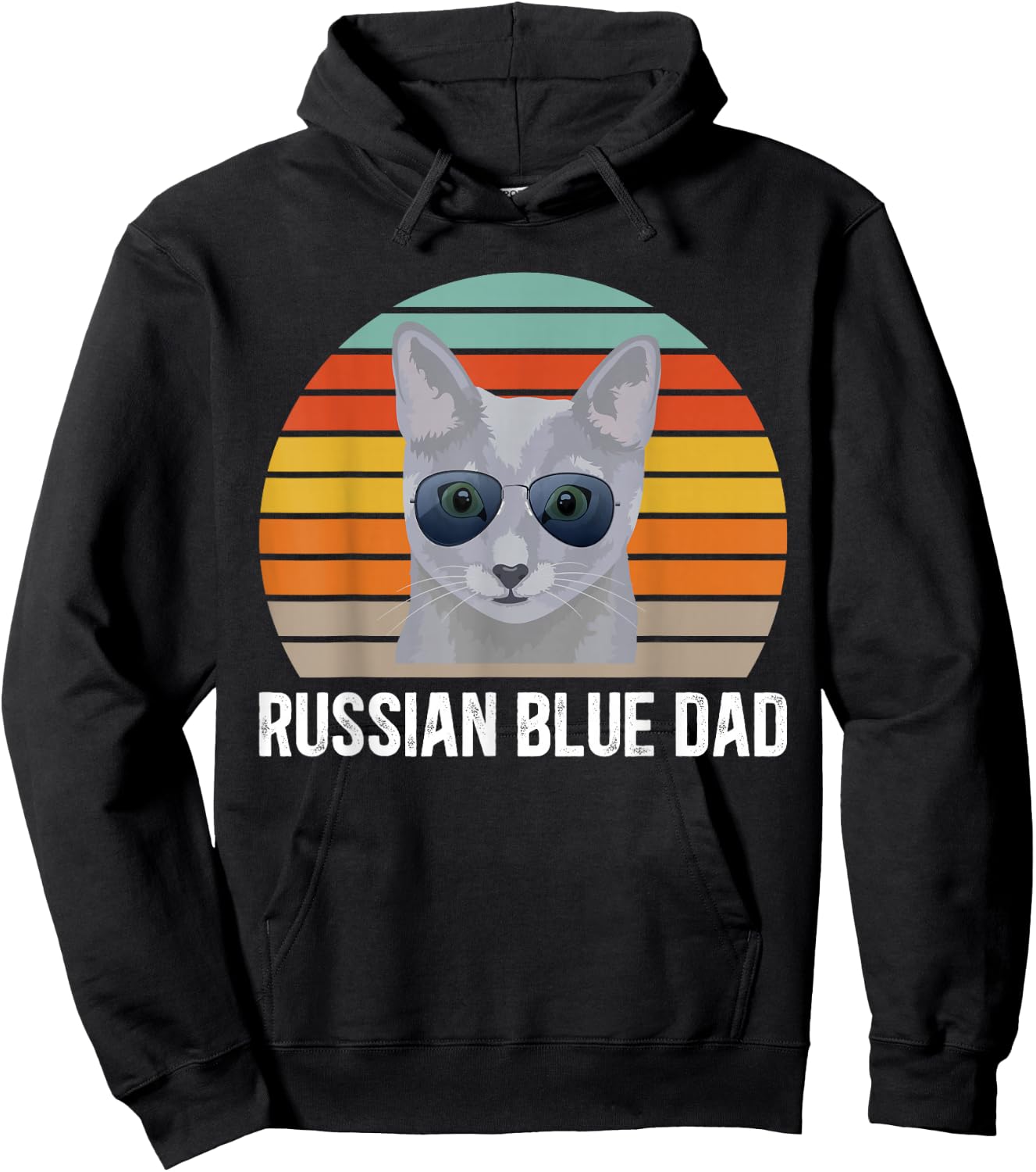 Russian Blue Dad Retro Russian Blue Cat Owner Girls Kids Hoodie - Hoodie | Black
