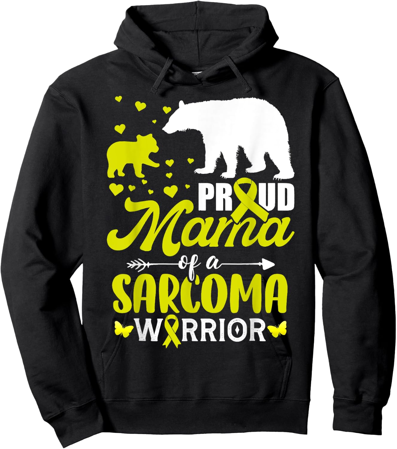 Mom Bear Proud Mama Of Sarcoma Cancer Warrior Yellow Ribbon Hoodie - Hoodie | Black