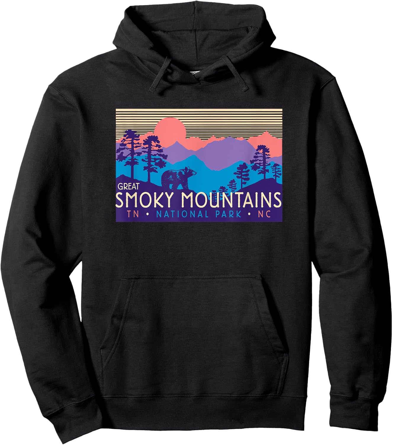 Great Smoky Mountains National Park Retro Scenery Hoodie - Hoodie | Black