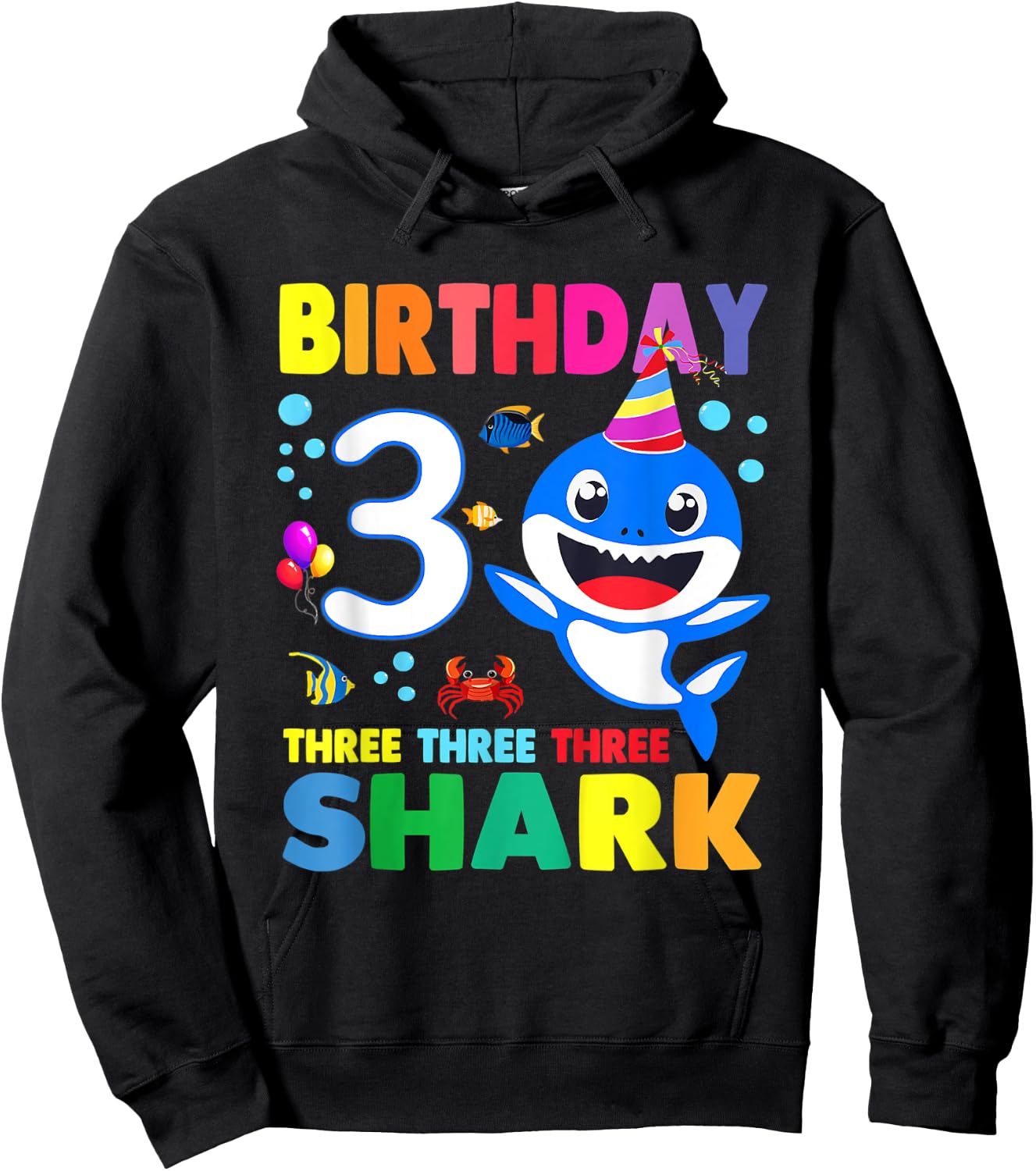 Birthday Kids Shark 3 Year Old 3rd Birthday Matching Family Hoodie - Hoodie | Black