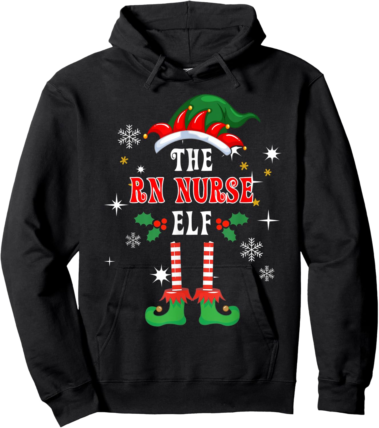 RN Nurse Elf Christmas Winter Holiday Family Matching Pajama Hoodie - Hoodie | Black