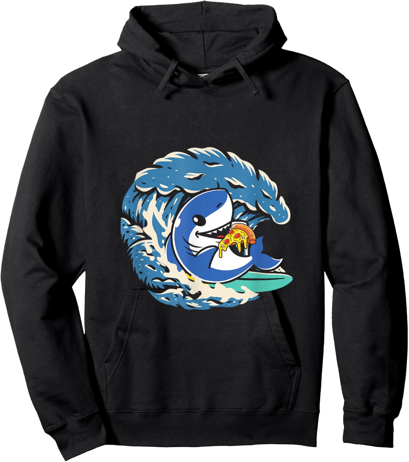 Surfing Shark Eating Pepperoni Pizza Hoodie - Hoodie | Black