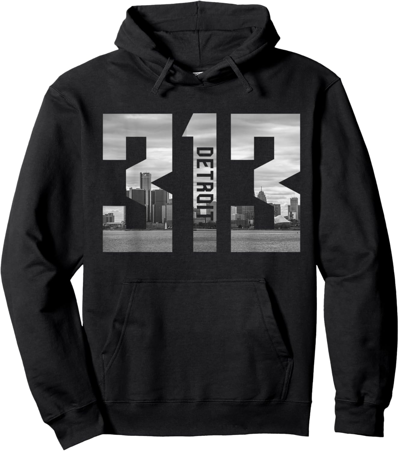 Vintage Detroit Michigan 313 Area Code Skyline Hoodie - Hoodie | Black