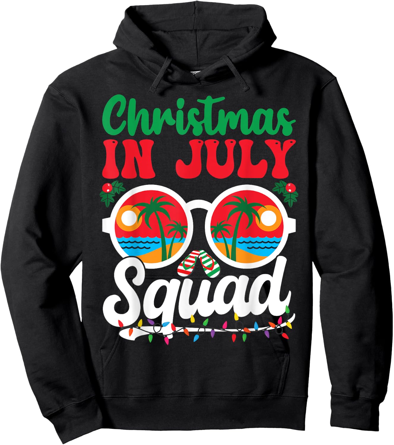 Christmas In July Squad Shirt Family Beach Vacation Summer Men Women Kids Hoodie - Hoodie | Black