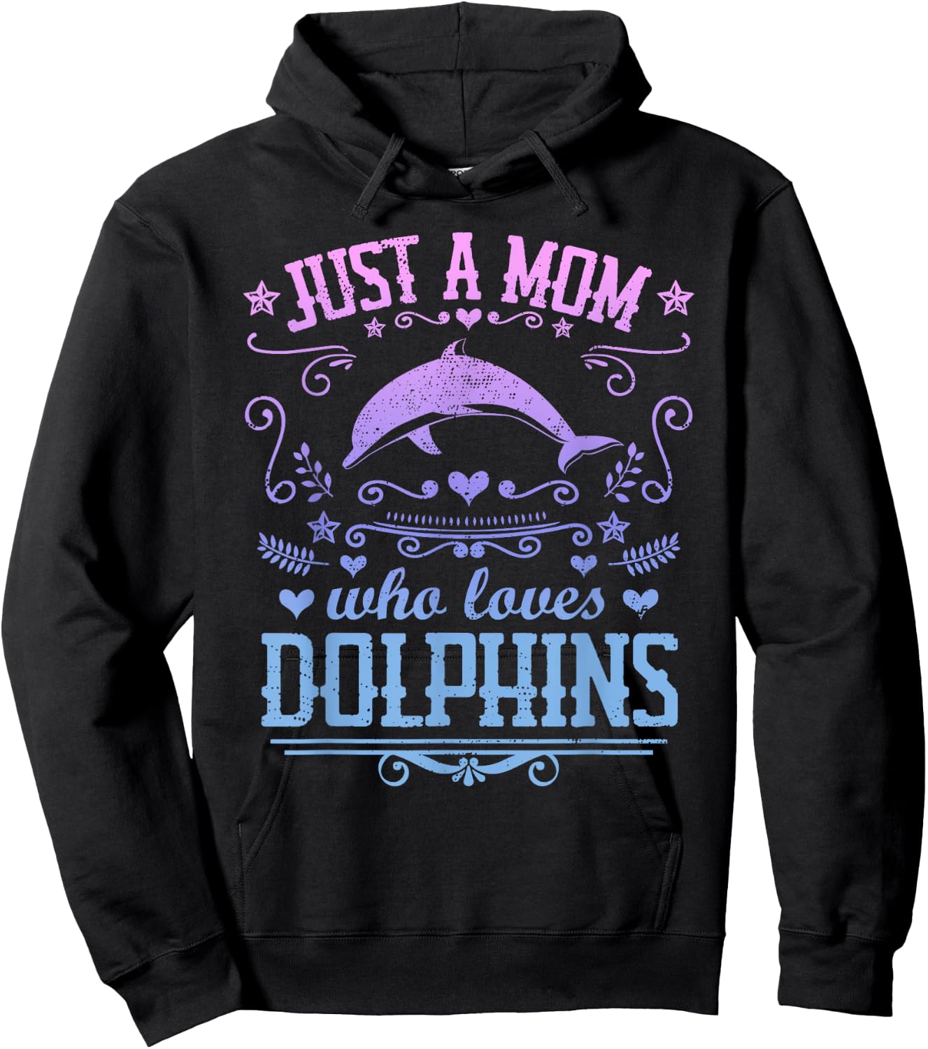 JUST A MOM WHO LOVES DOLPHINS Funny Dolphin Vintage Graphic Hoodie - Hoodie | Black