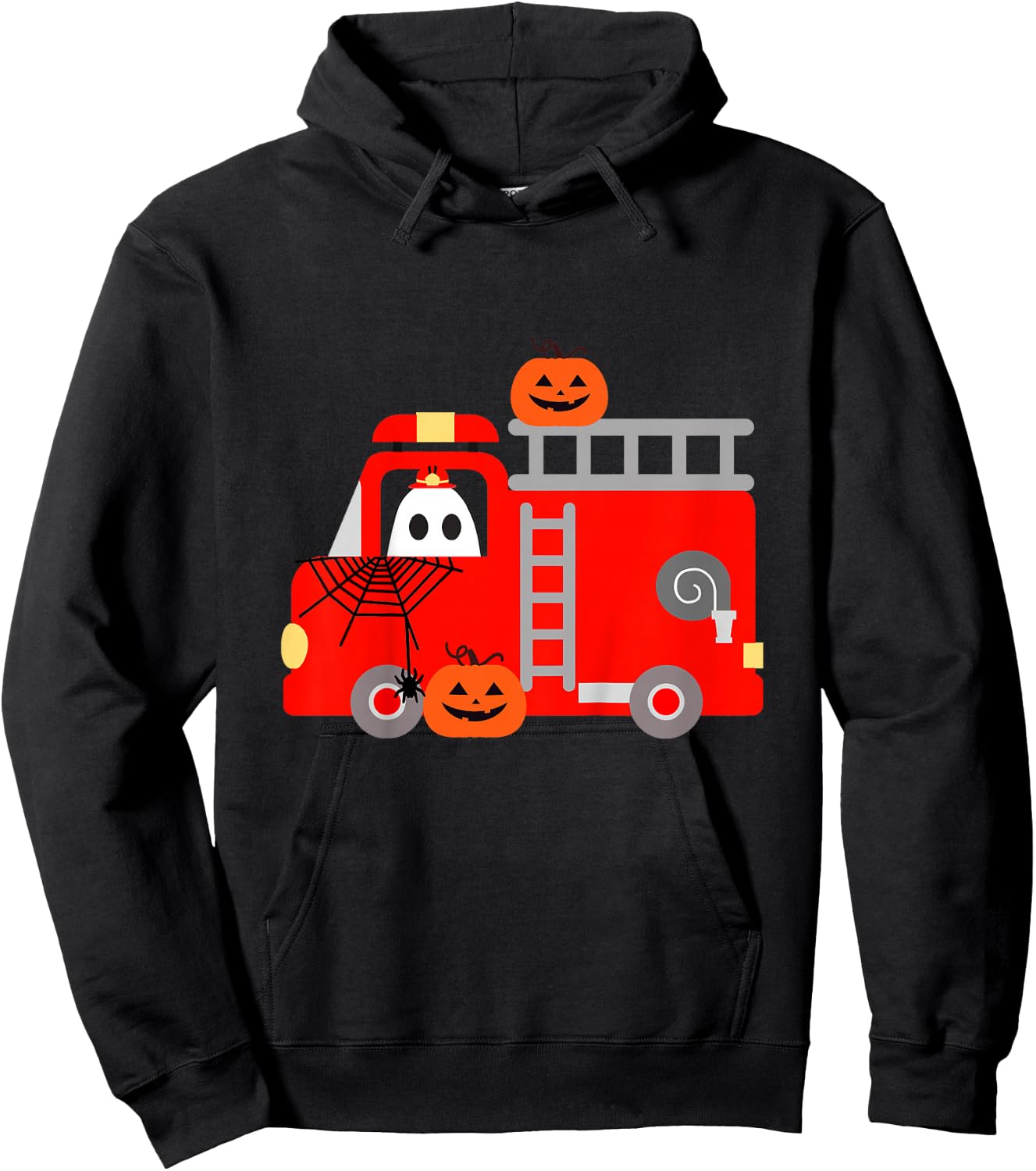 Toddler Boy Firetruck Halloween Fire Truck Firefighter Ghost Hoodie - Hoodie | Black