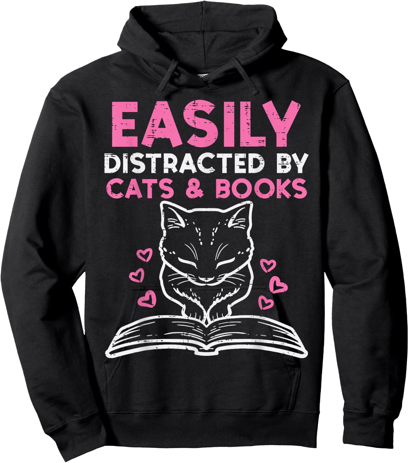 Easily Distracted By Cats Books Bookworm Women Girls Kids Hoodie - Hoodie | Black