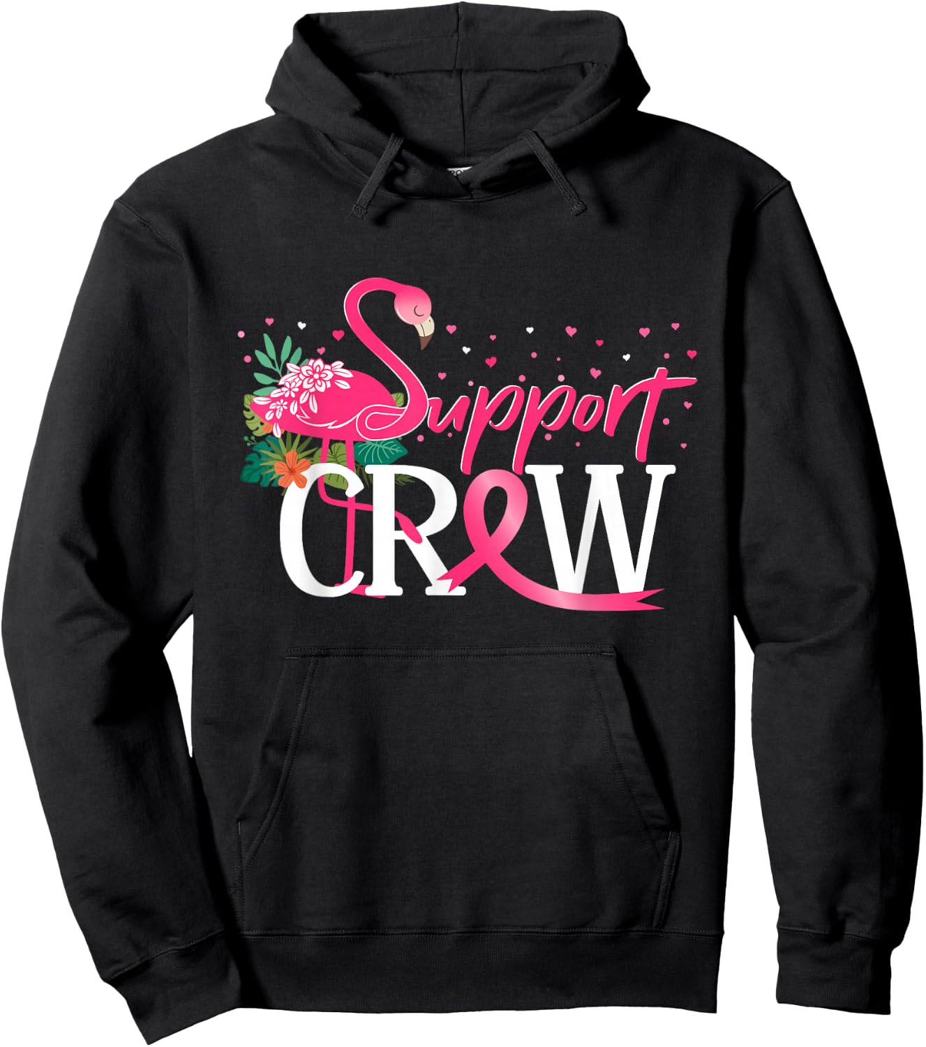 Warrior Support Crew Flamingo Breast Cancer Awareness Hoodie - Hoodie | Black
